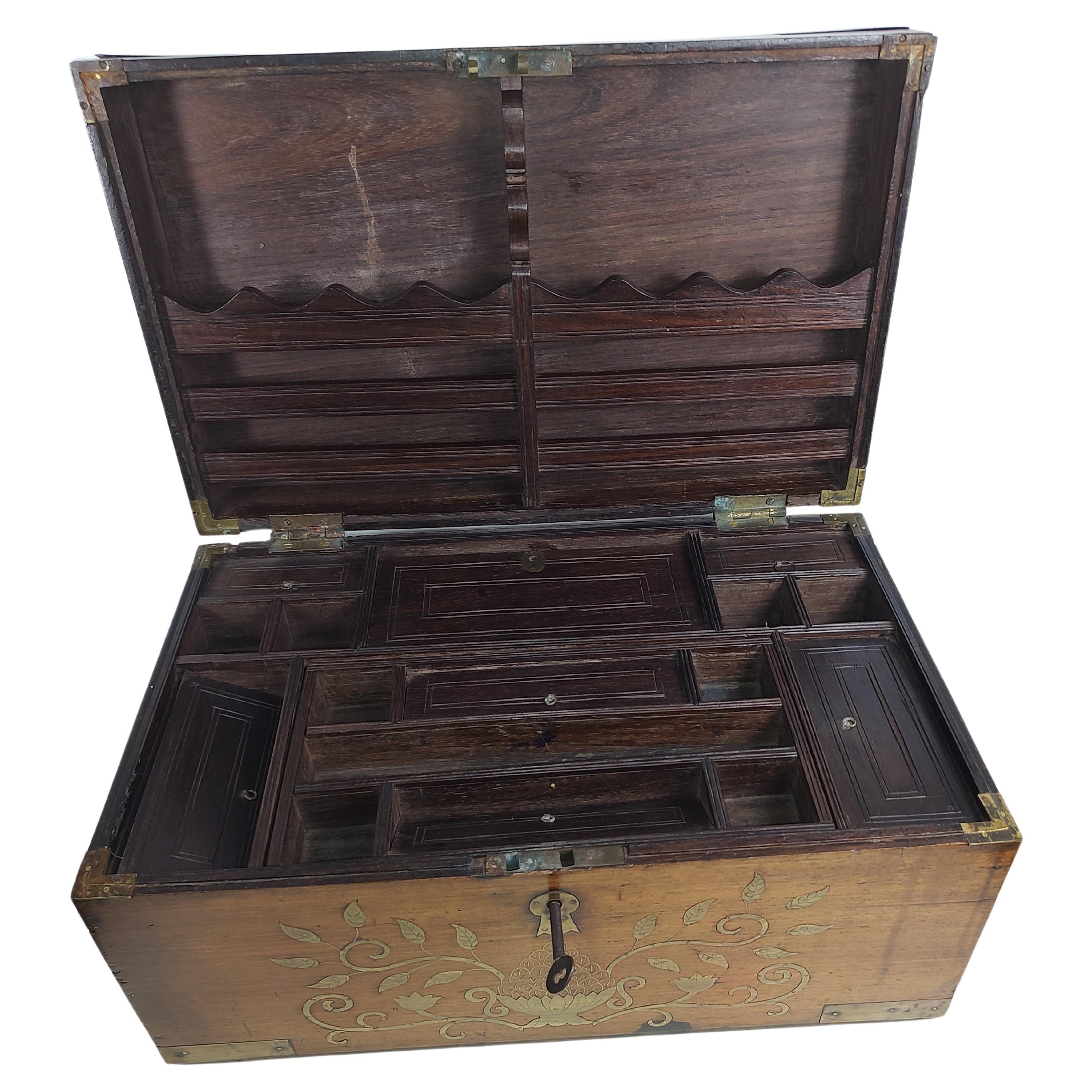 19thC Campaign Style Rosewood with Brass Inlay Stationary Letter Box