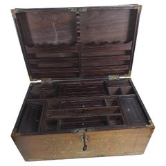 19thC Campaign Style Rosewood with Brass Inlay Stationary Letter Box