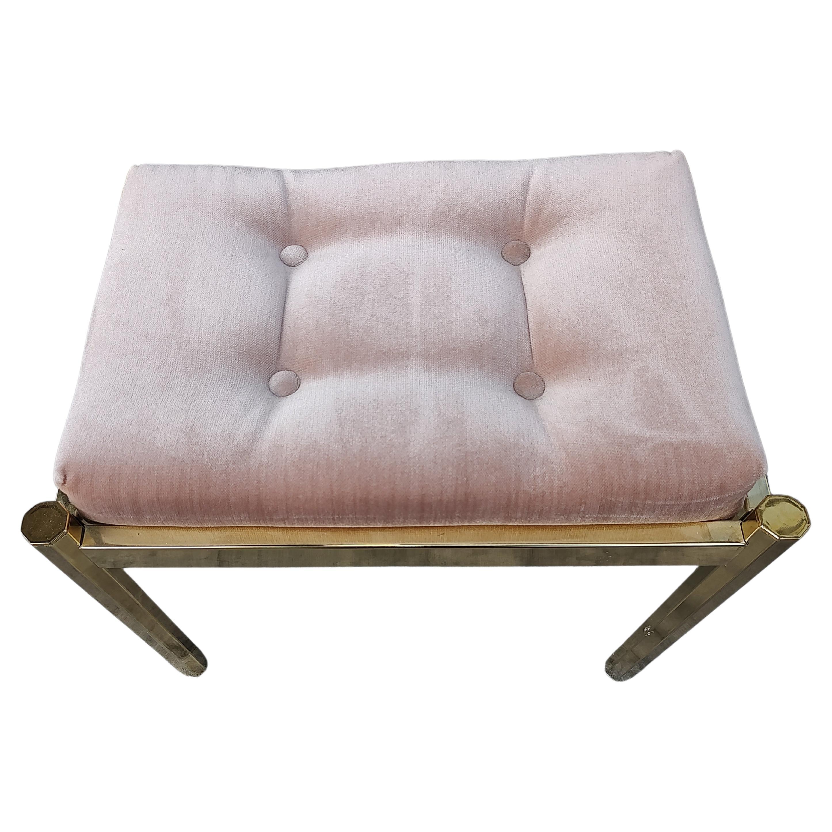 American Pair of Mid-Century Modern Hollywood Regency Brass with Tufted Cushions Benches