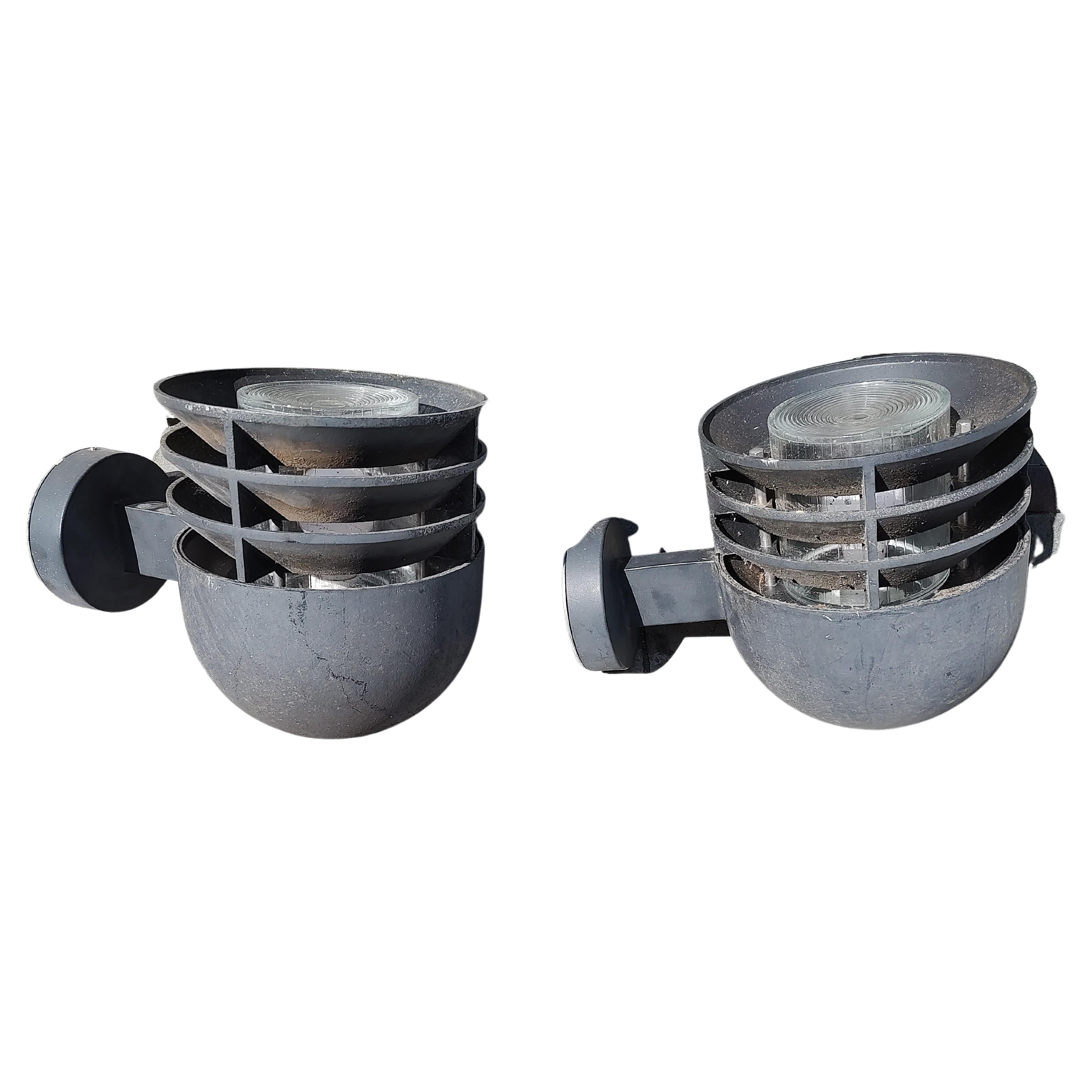Two Pairs of Mid-Century Modern Sculptural Outdoor Wall Sconces, C1965 For Sale