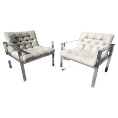 Vintage Pair of Mid-Century Modern Tufted Aluminum Lounge Chairs by Harvey Probber