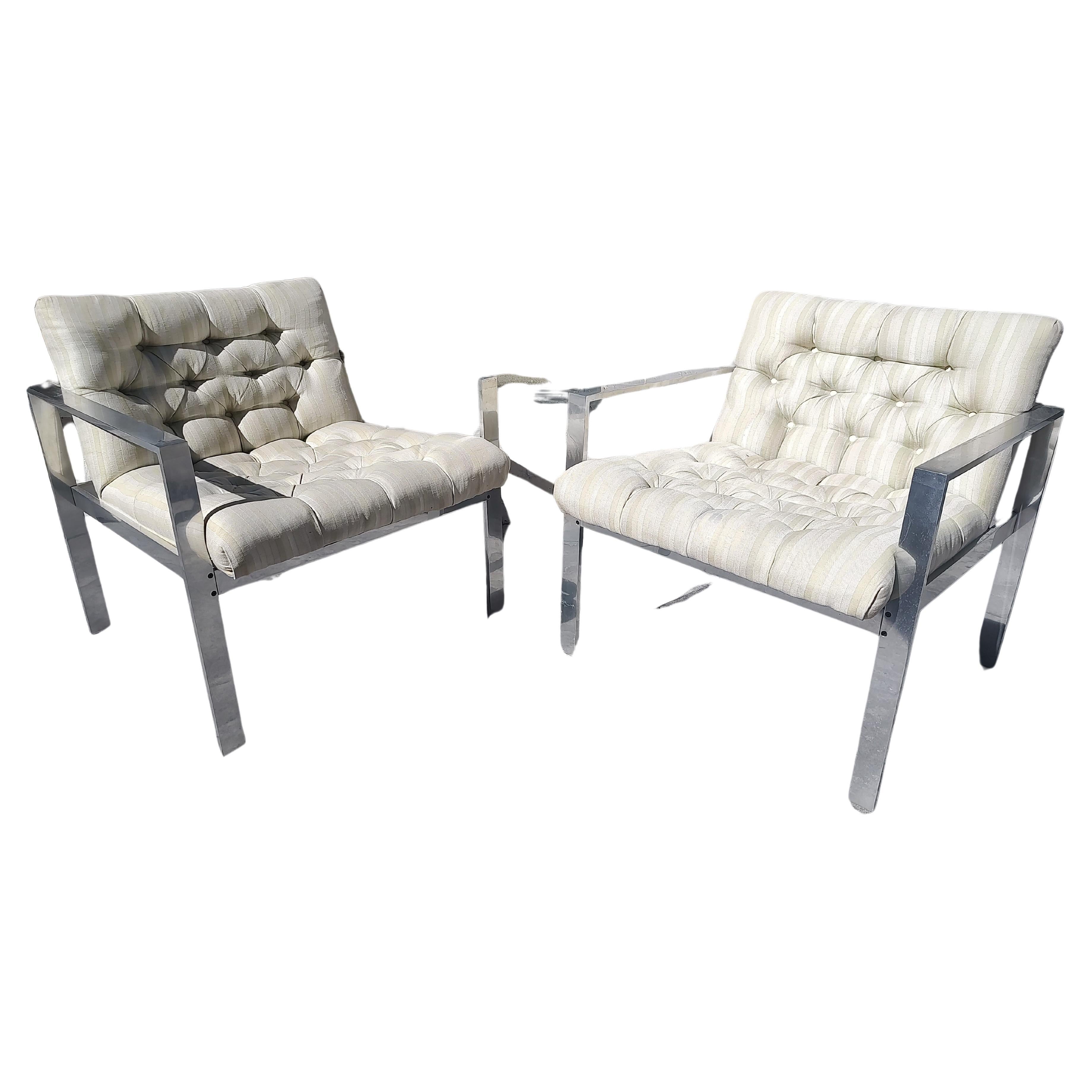 Pair of Mid-Century Modern Tufted Aluminum Lounge Chairs by Harvey Probber For Sale 3