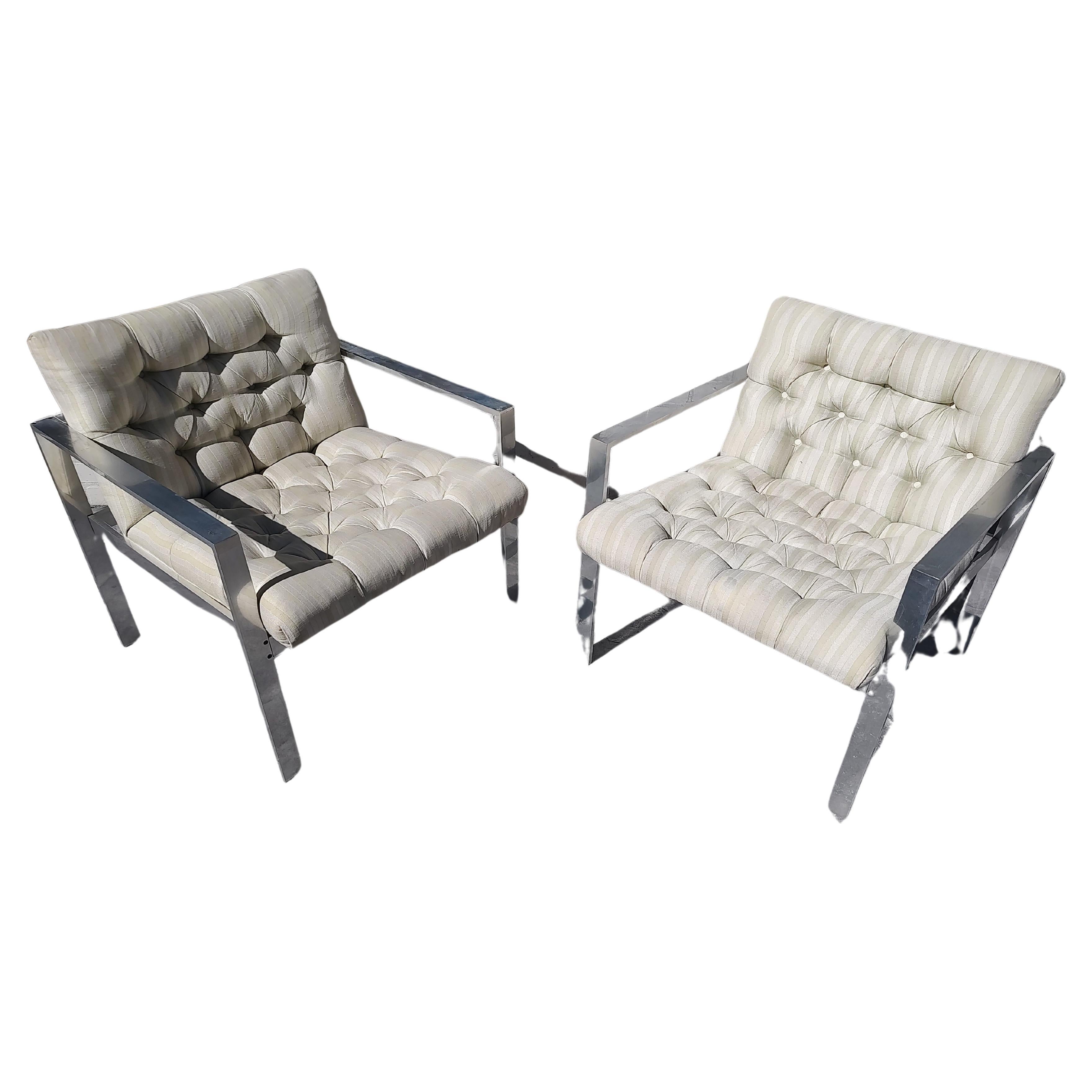 Pair of Mid-Century Modern Tufted Aluminum Lounge Chairs by Harvey Probber For Sale 2