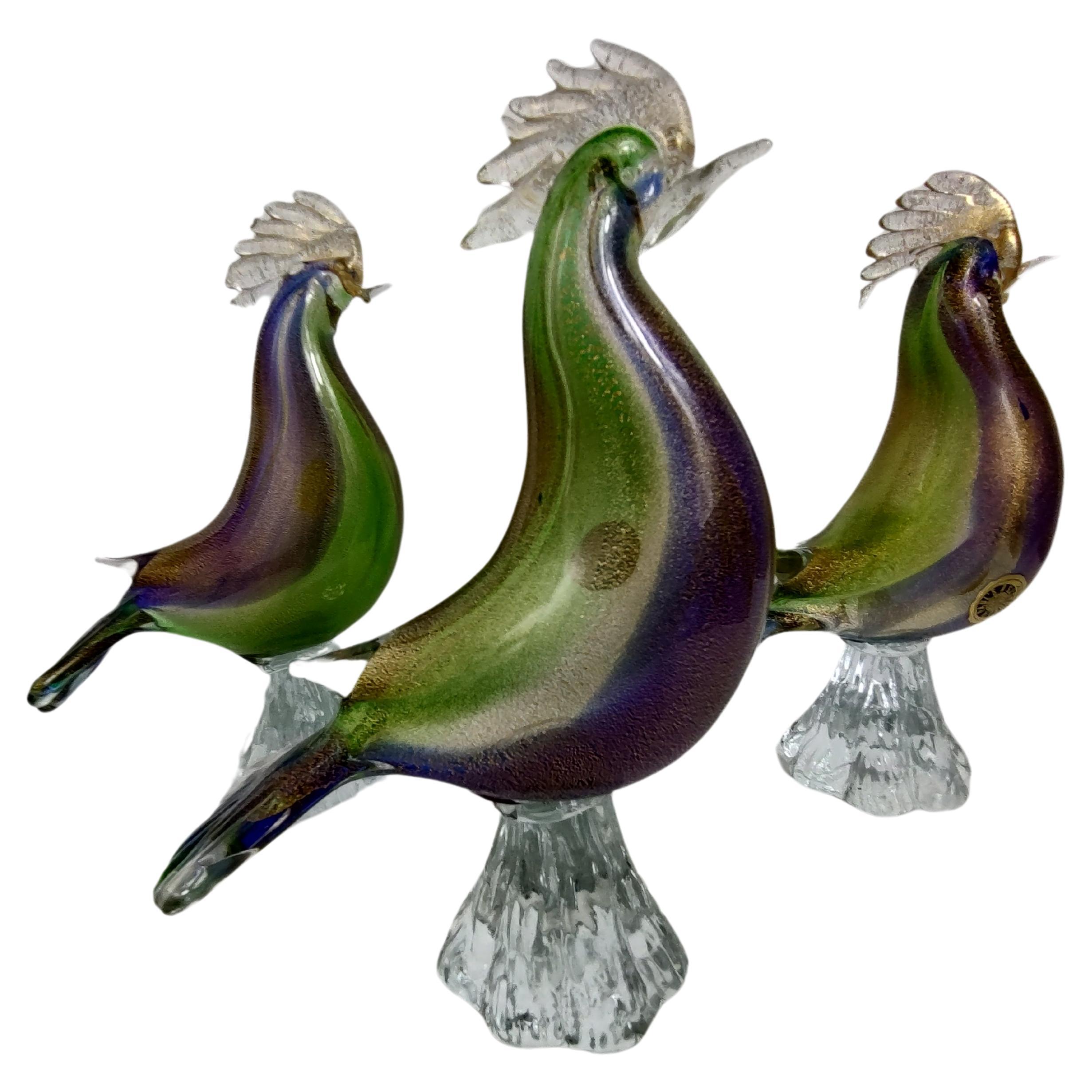 Mid-Century Modern Sculptural Italian Murano Hand Blown Art Glass Birds C1965 For Sale