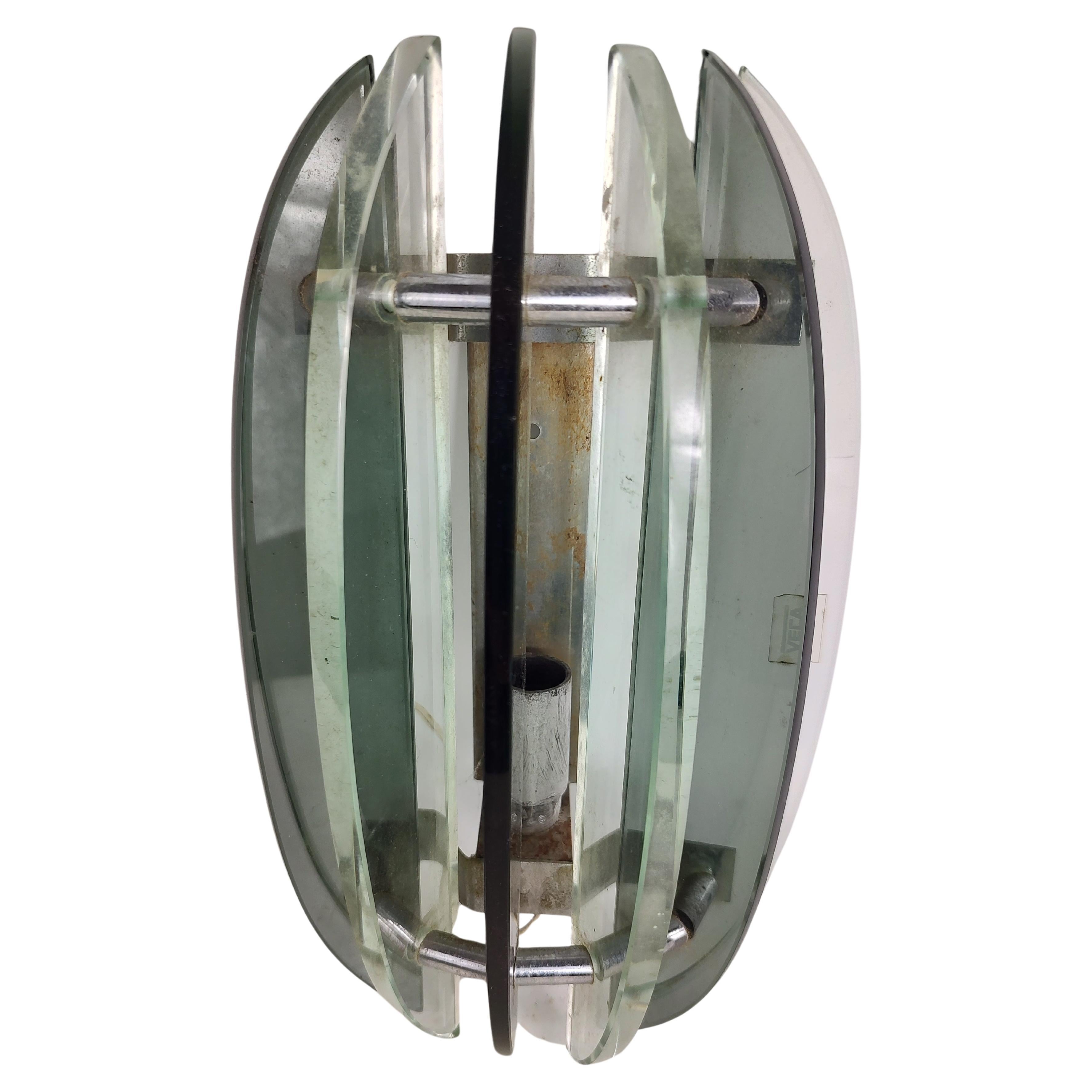 Metal Mid-Century Modern Pair of Art Glass Wall Sconces by Veca Italy c1955 For Sale