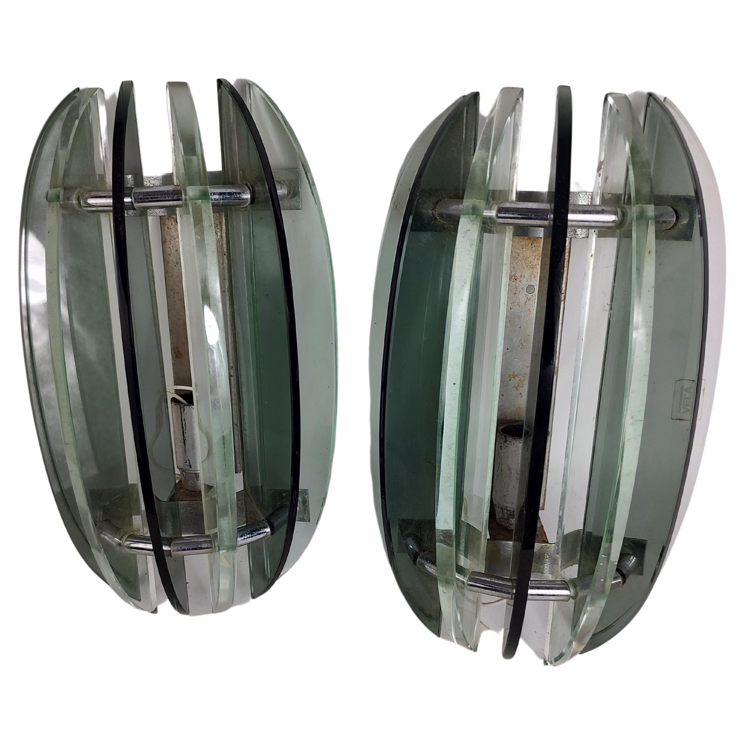 Mid-Century Modern Pair of Art Glass Wall Sconces by Veca Italy c1955 For Sale