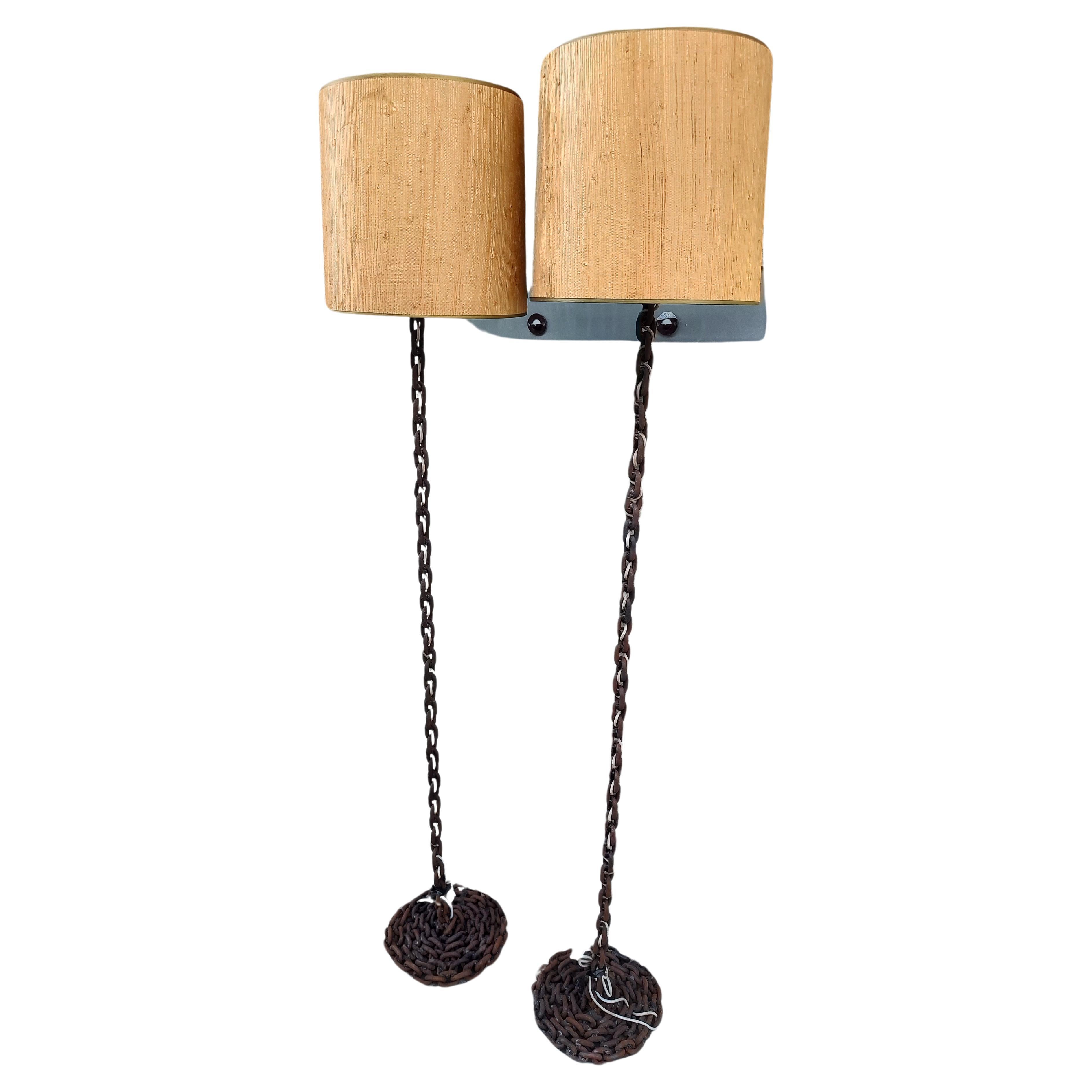Late 20th Century Pair of Mid-Century Modern Sculptural Brutalist Chain Rope Floor Lamps For Sale