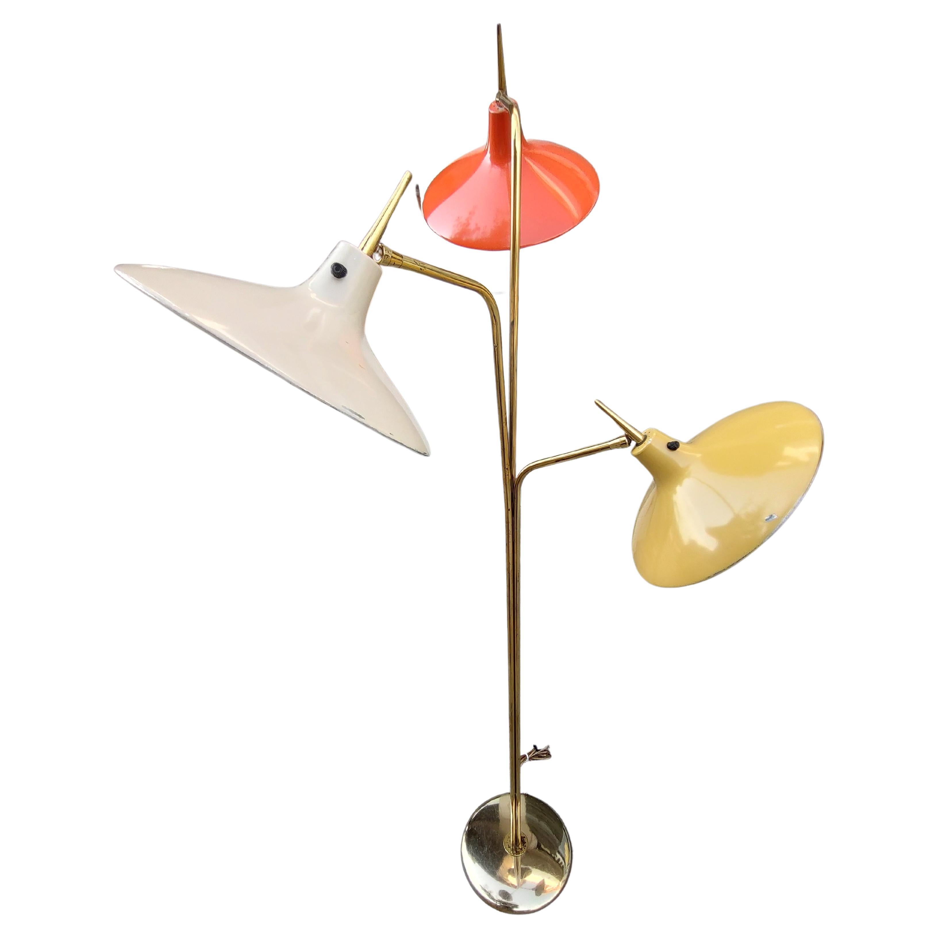 Mid Century Modern Sculptural Italian Triennial Floor Lamp Enameled Shades For Sale