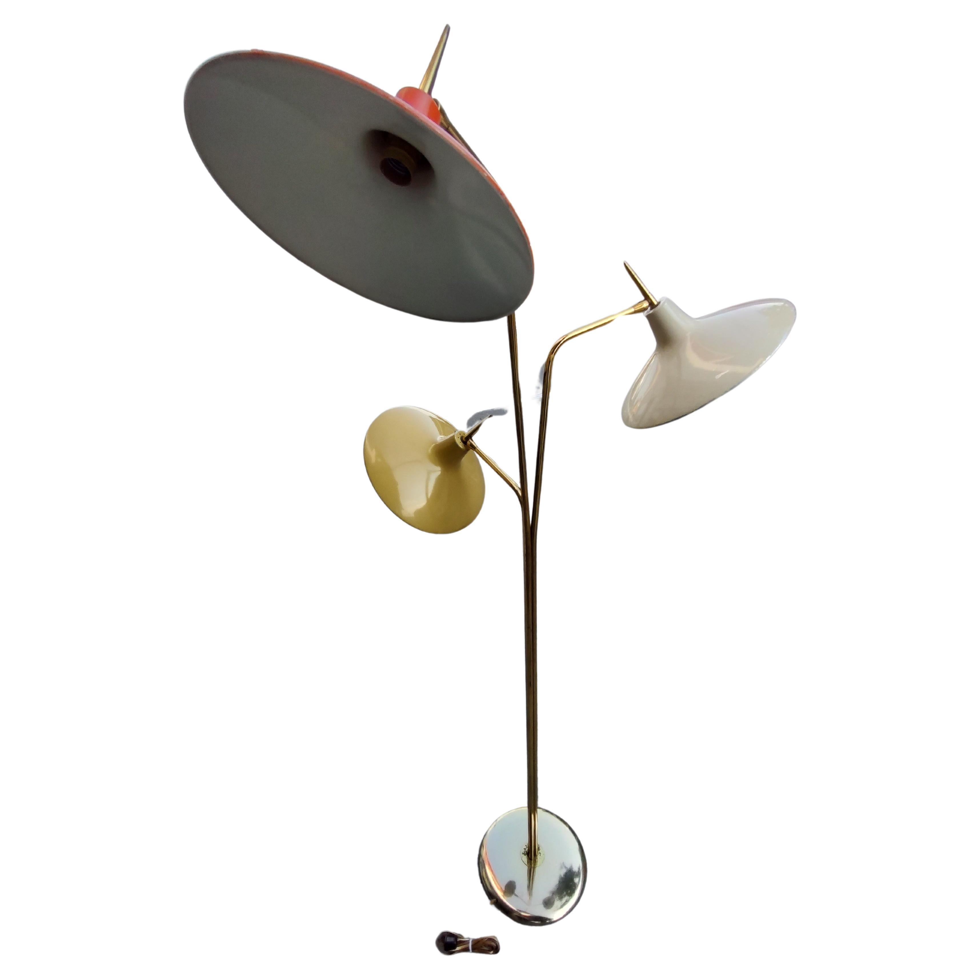 Hand-Crafted Mid Century Modern Sculptural Italian Triennial Floor Lamp Enameled Shades For Sale