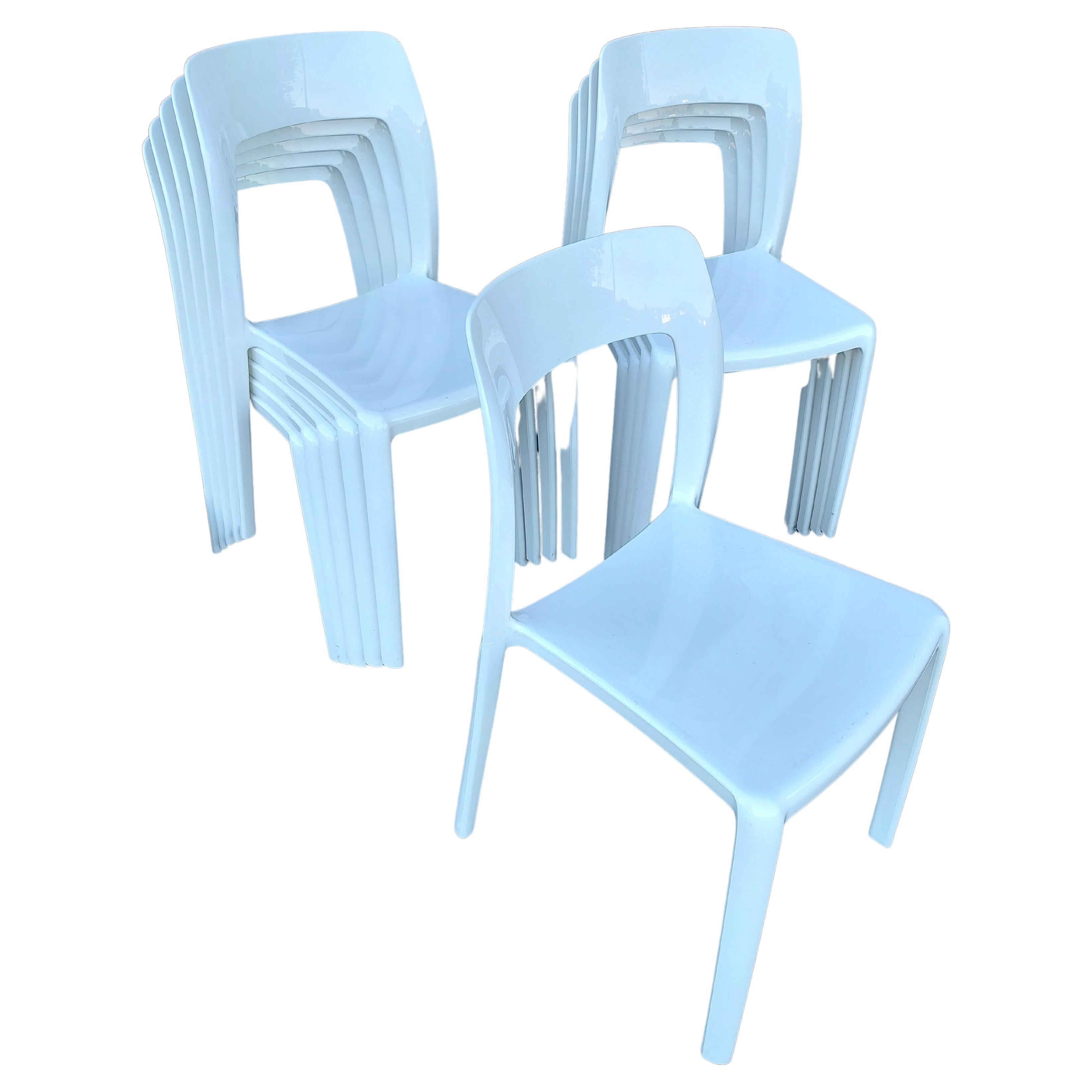 Molded 10 Mid Century Modern Stacking Chairs by AIR in White  For Sale