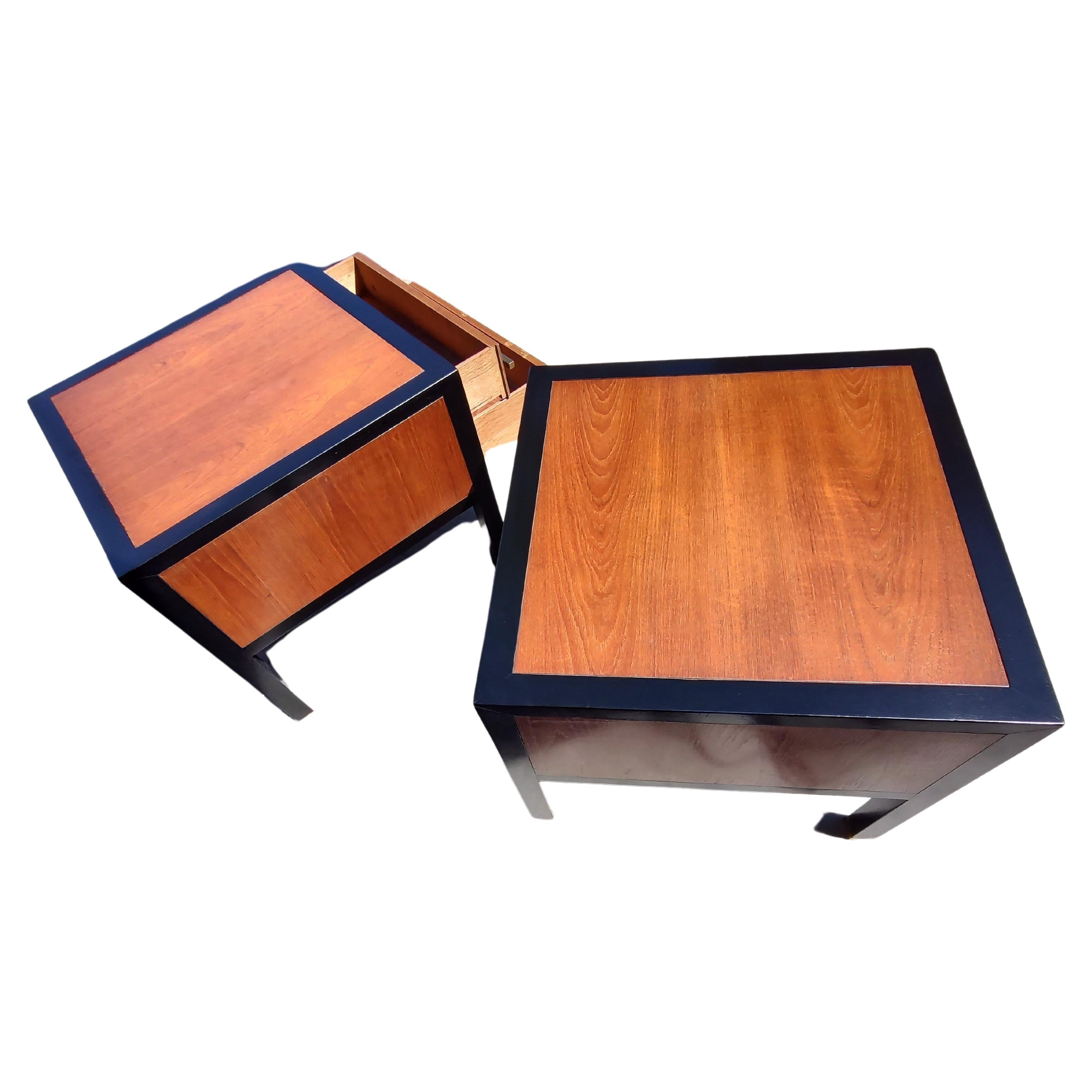 Polished Mid Century Modern Ebonized & Walnut Night Tables Michael Taylor for Baker For Sale
