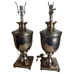 Vintage Pair of Neoclassical Urn Form Stainless Table Lamps