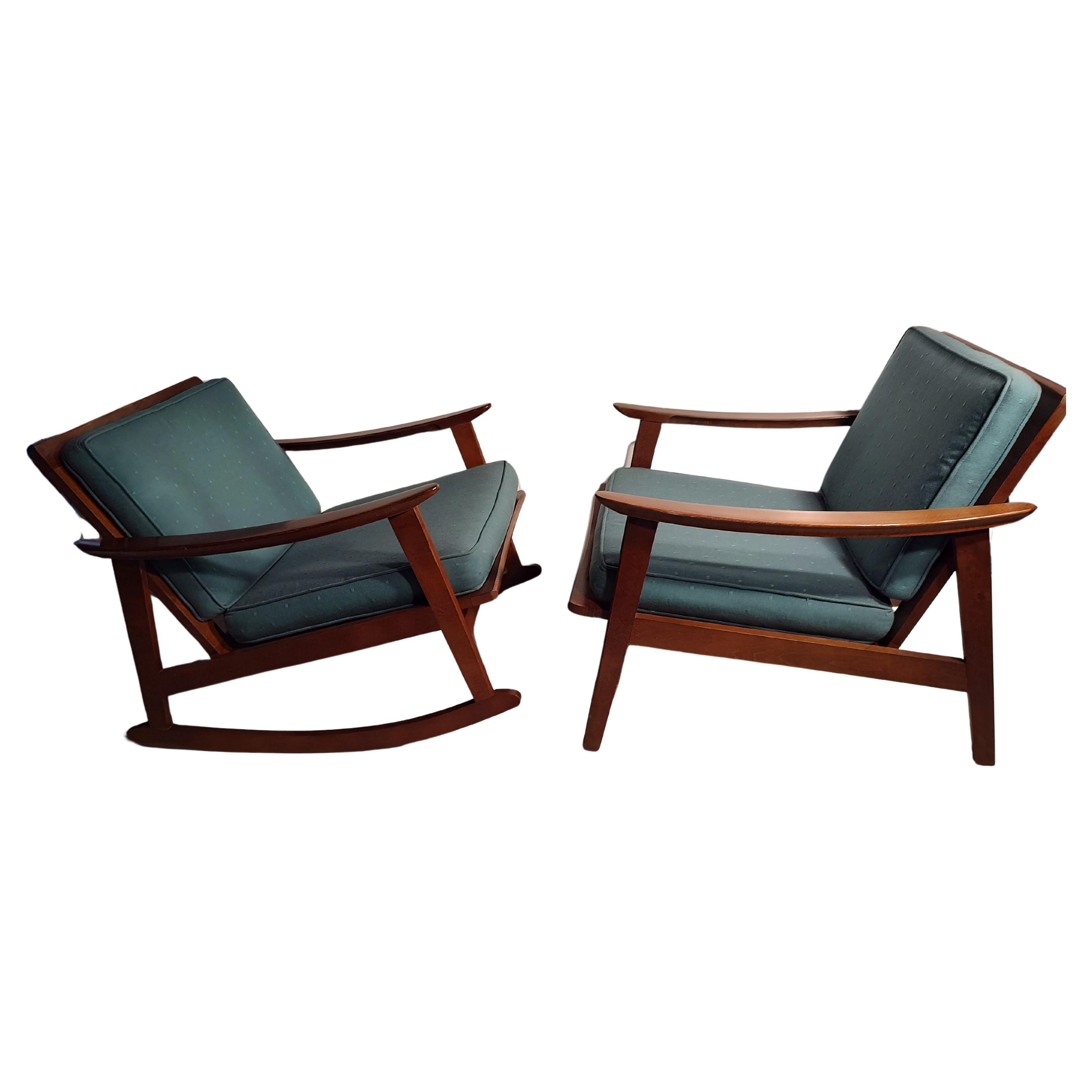 Pair of Mid Century Modern American Walnut Armchair & Rocker In Good Condition For Sale In Port Jervis, NY