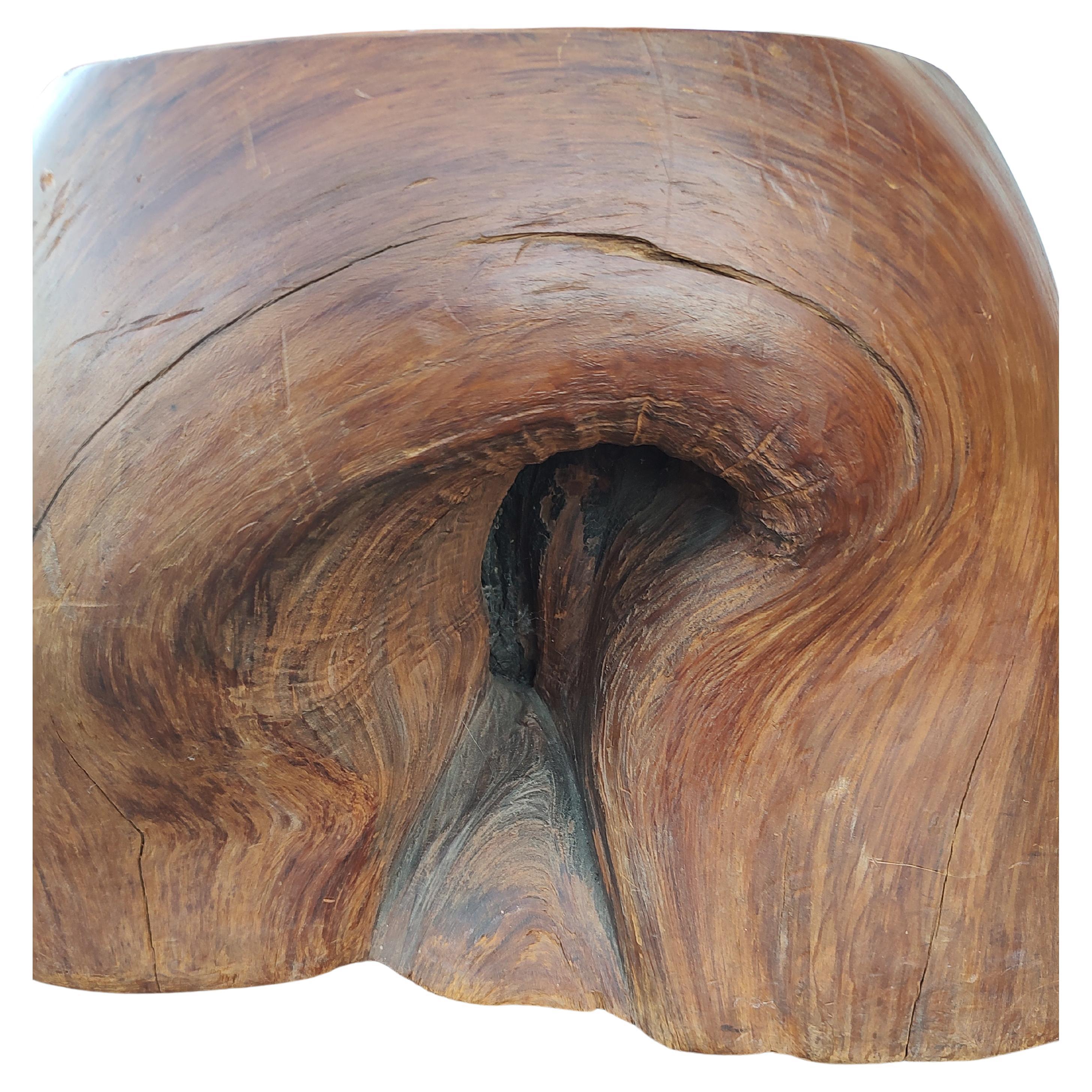 Fabulous and large Sculptural section of Redwood from California. Flat top measures 20 x 16, while the base is 24 x 24 with a height of 16. Piece of glass either round or square can be placed on top to further enhance the use and size. In excellent
