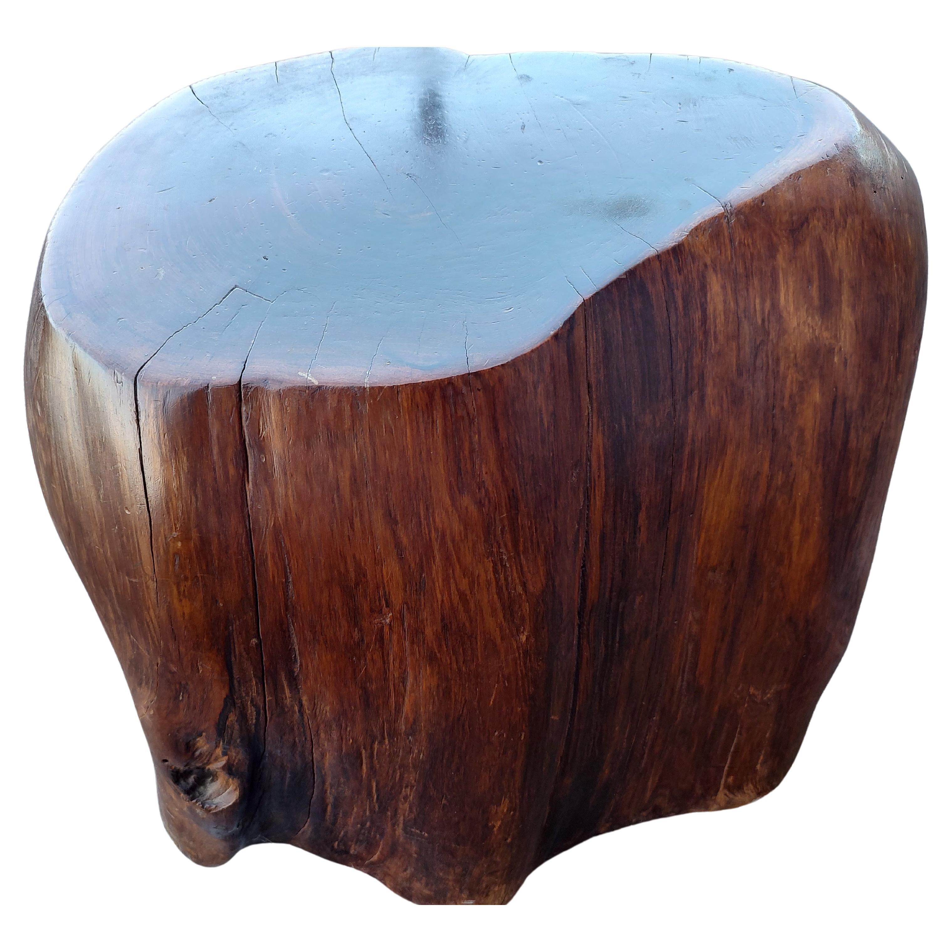 Fabulous and large Sculptural section of Redwood from California. Flat top measures 20 x 16, while the base is 24 x 24 with a height of 16. Piece of glass either round or square can be placed on top to further enhance the use and size. In excellent