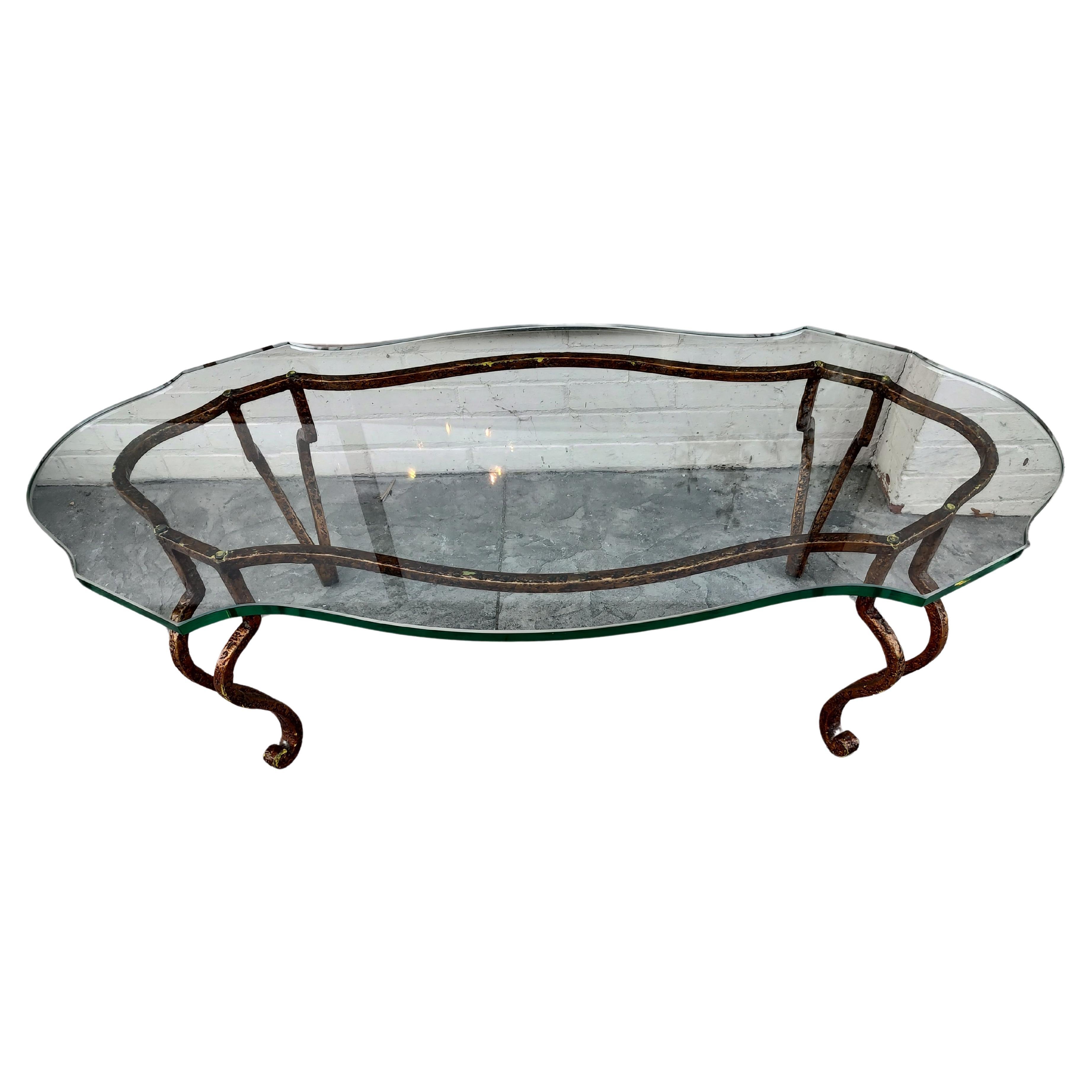 Late 20th Century Mid Century Glass Turtle Top with a French Gilt Iron Base For Sale