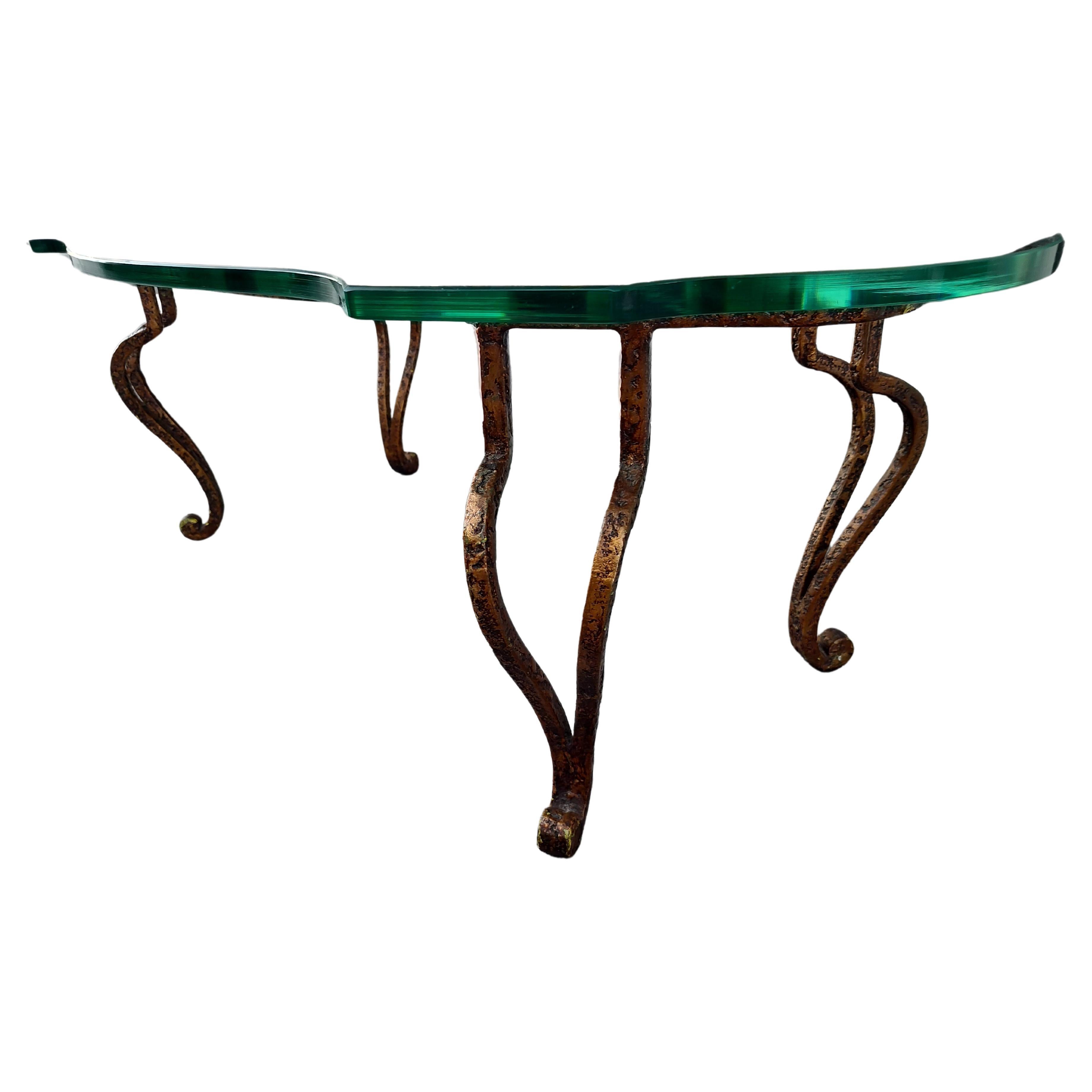Modern Mid Century Glass Turtle Top with a French Gilt Iron Base For Sale