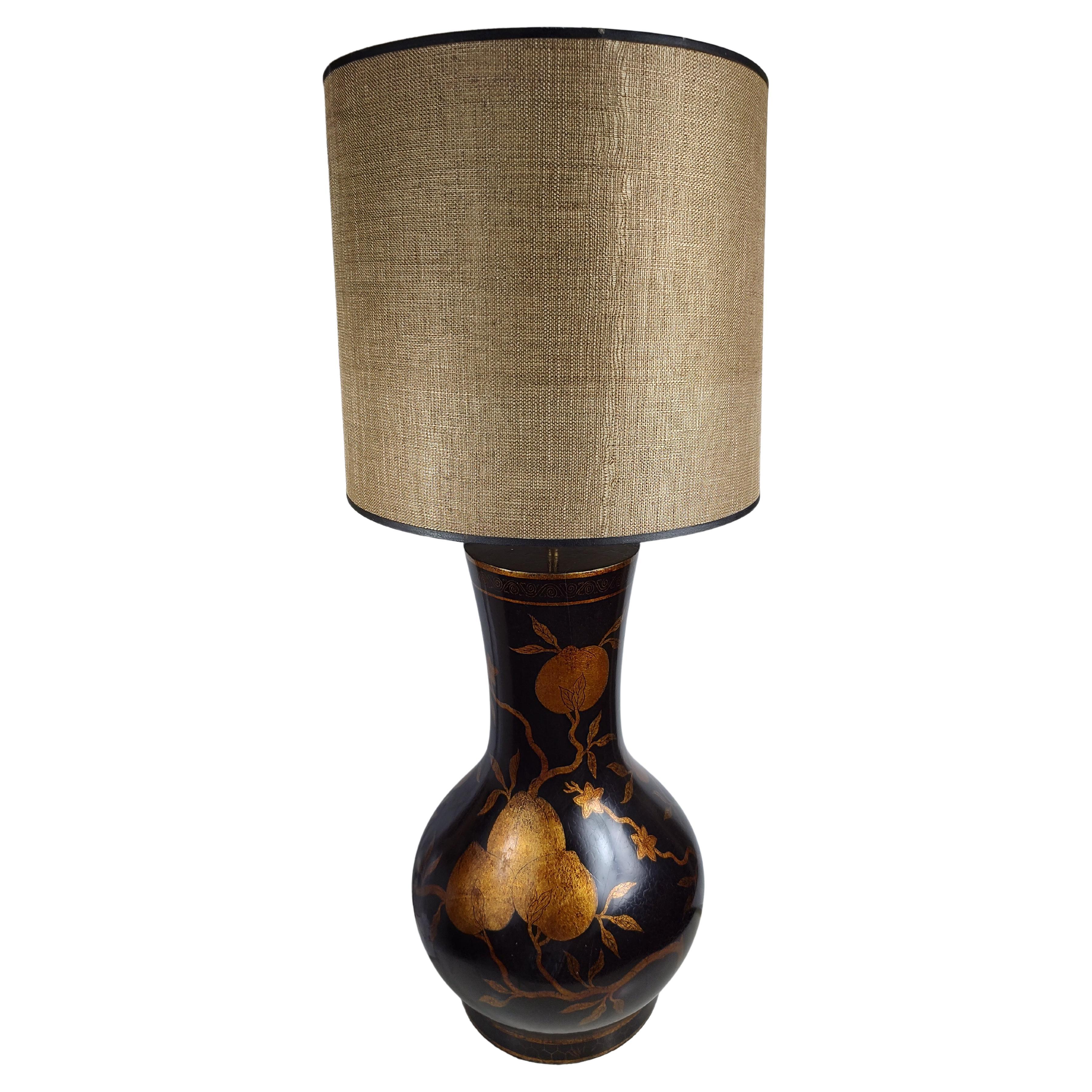 Modern Pair of Monumental Hollywood Regency Table Lamps w Gilt Leaves in a Gourd Form For Sale