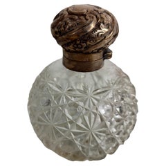Antique Brilliant Cut Glass Perfume Bottle with Sterling Silver Top Cap