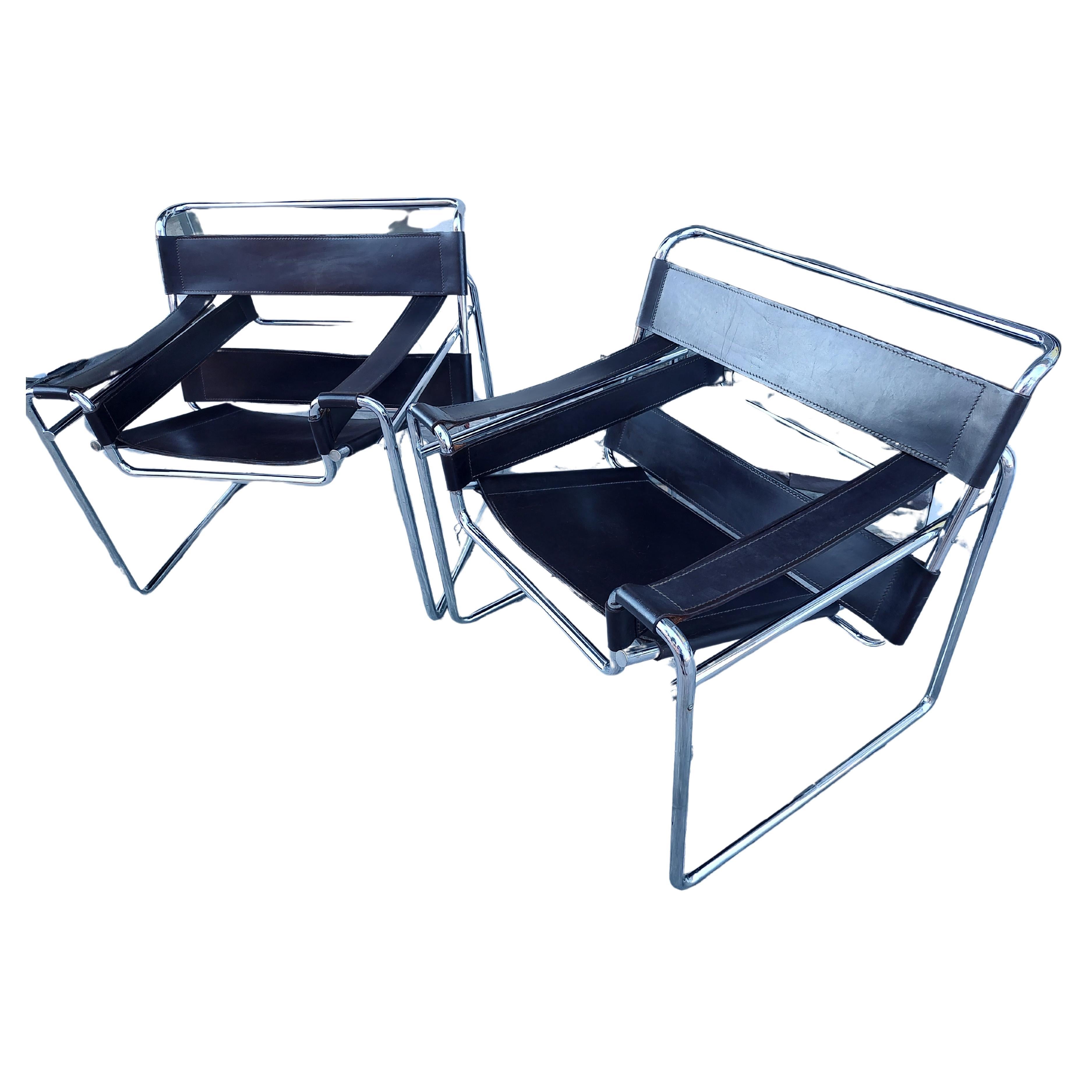 Mid Century Bauhaus Pair of Wassily Chairs by Marcel Breur Gavina Stendig For Sale