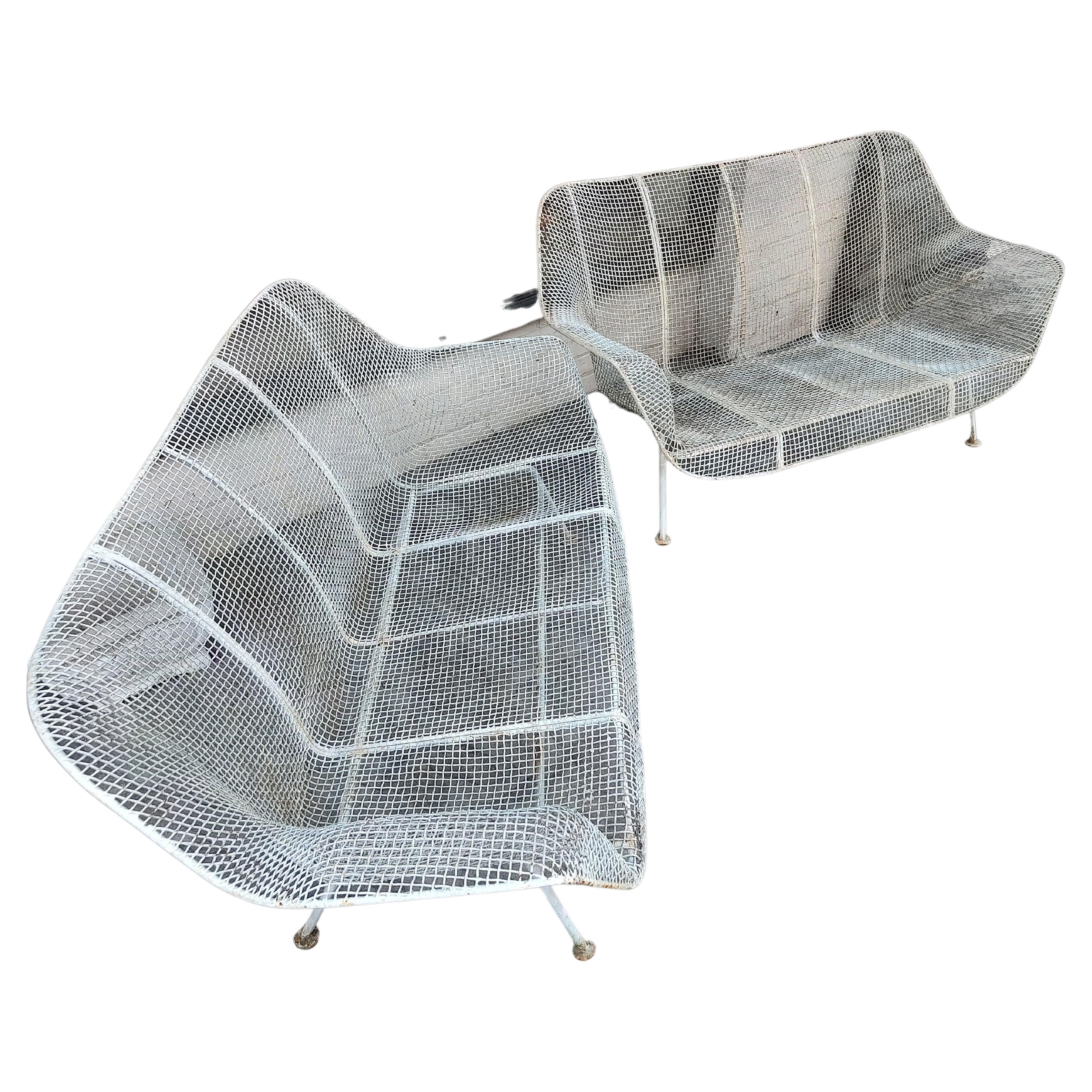 Pair of Mid-Century Modern Sculptura Outdoor Loveseat Lounge Chairs by Woodard For Sale