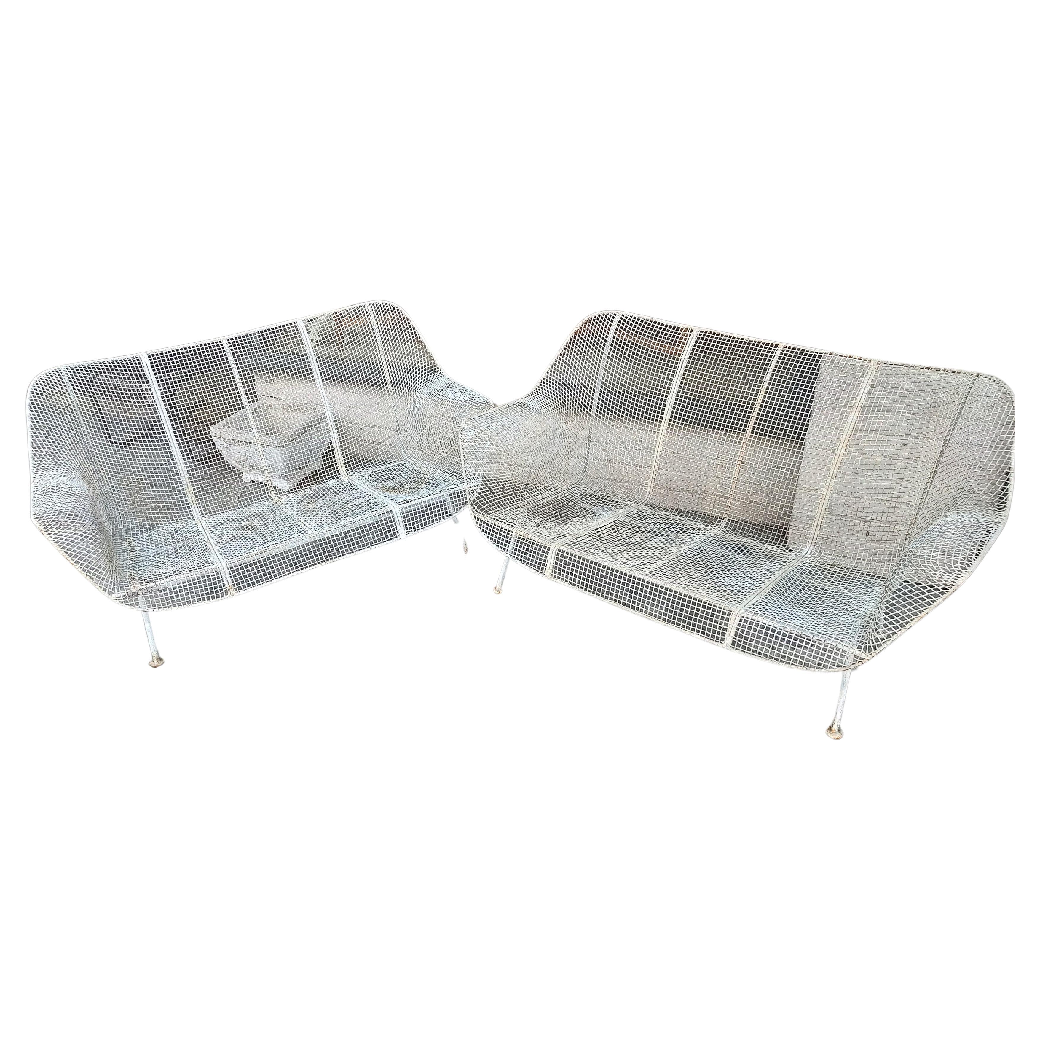 Pair of Mid-Century Modern Sculptura Outdoor Loveseat Lounge Chairs by Woodard For Sale 1