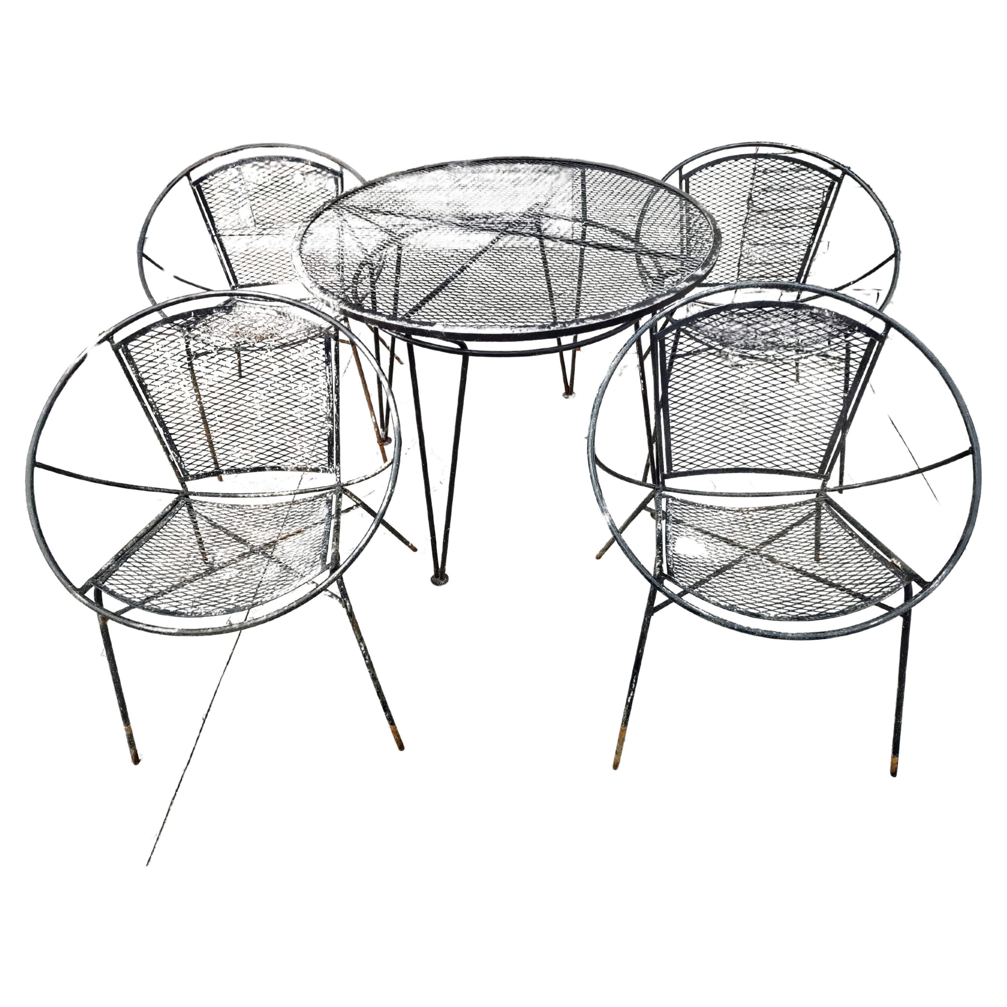 Mid-Century Modern 5pc Iron Hoop Chairs with Table by Maurizio Tempestini For Sale