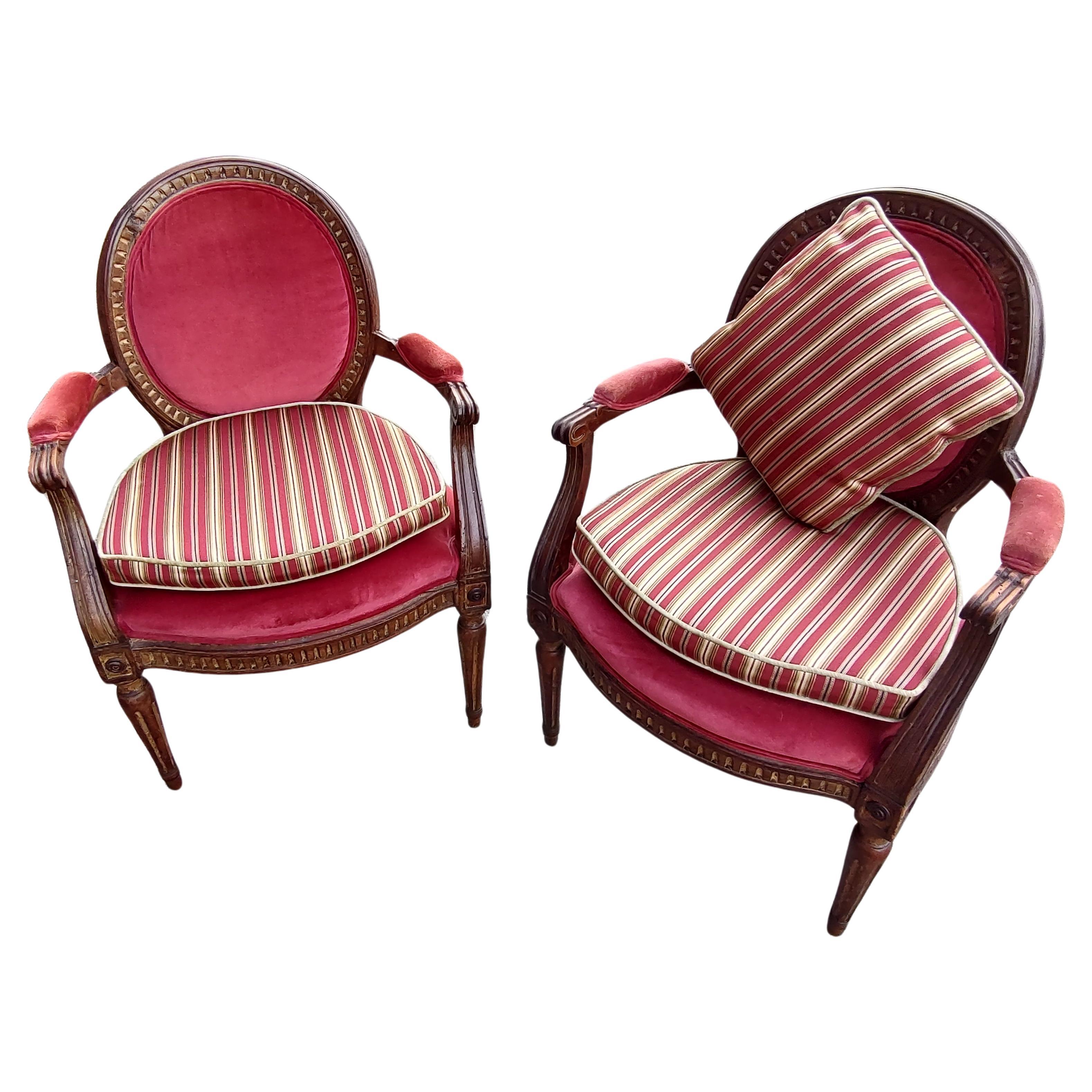 Pair of 19th Century French Fauteuils Armchairs with Carved Gilt Wood