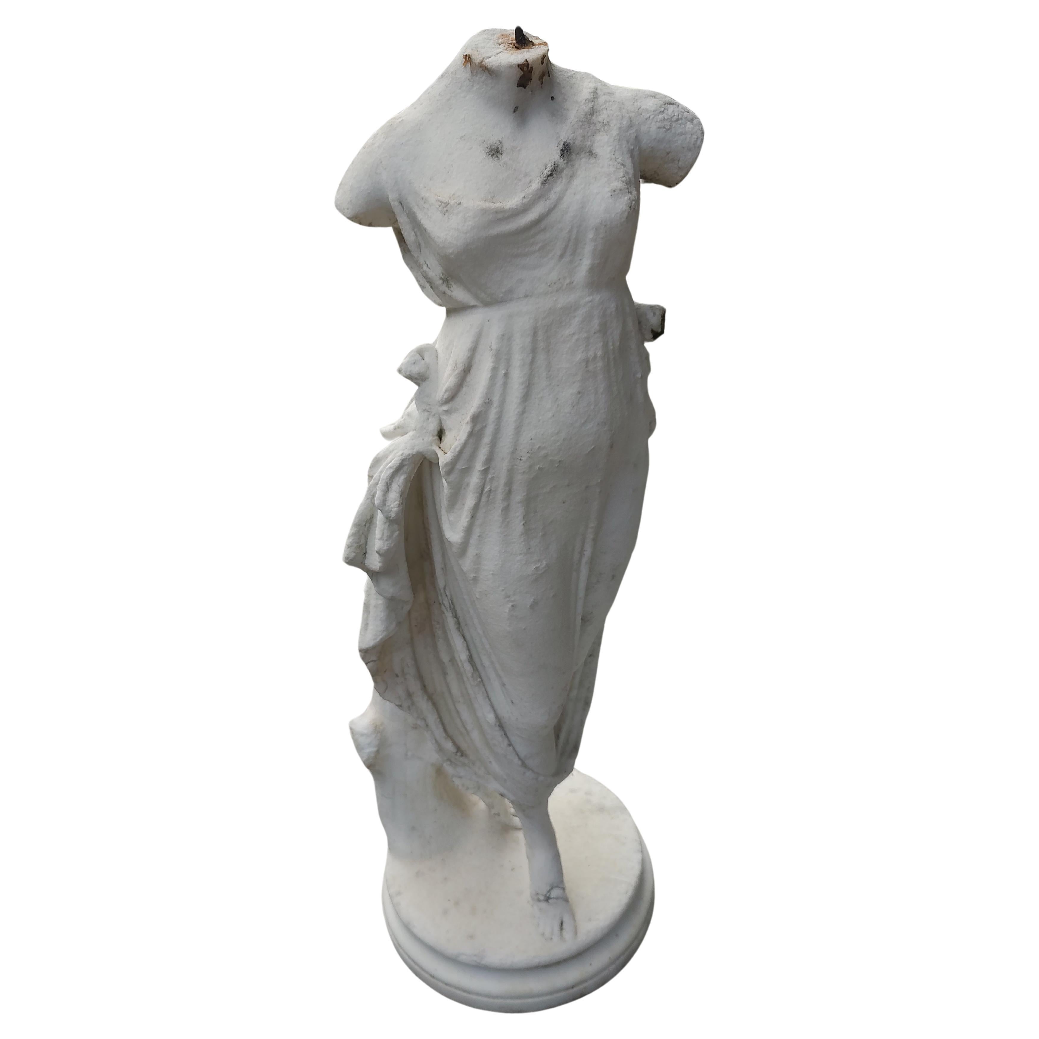 19th Century Hand Chilseled Marble Torso of a Victorian Maiden For Sale