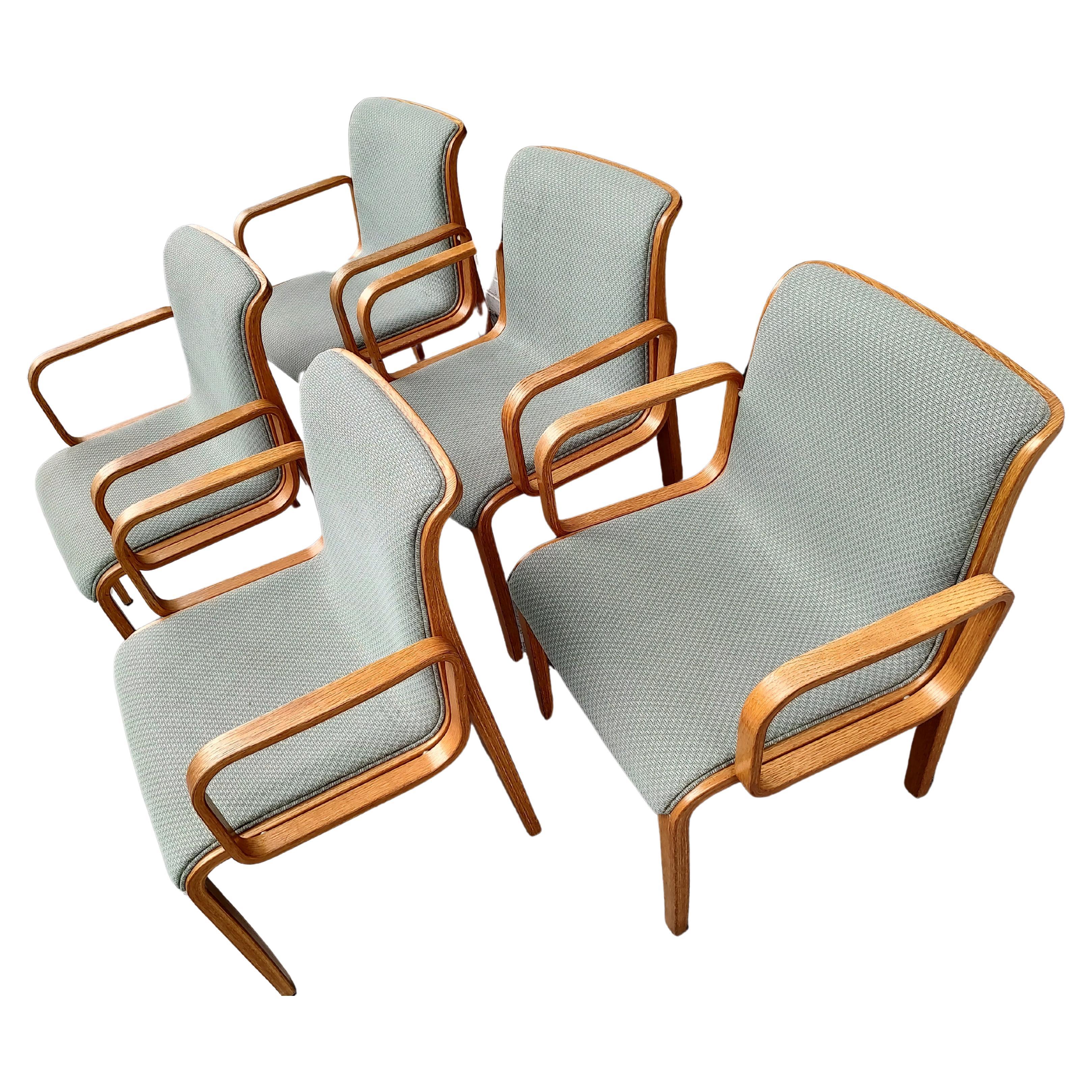 Fabric Mid-Century Modern Oak Armchairs Bill Stephens for Knoll International 5 Avail. For Sale