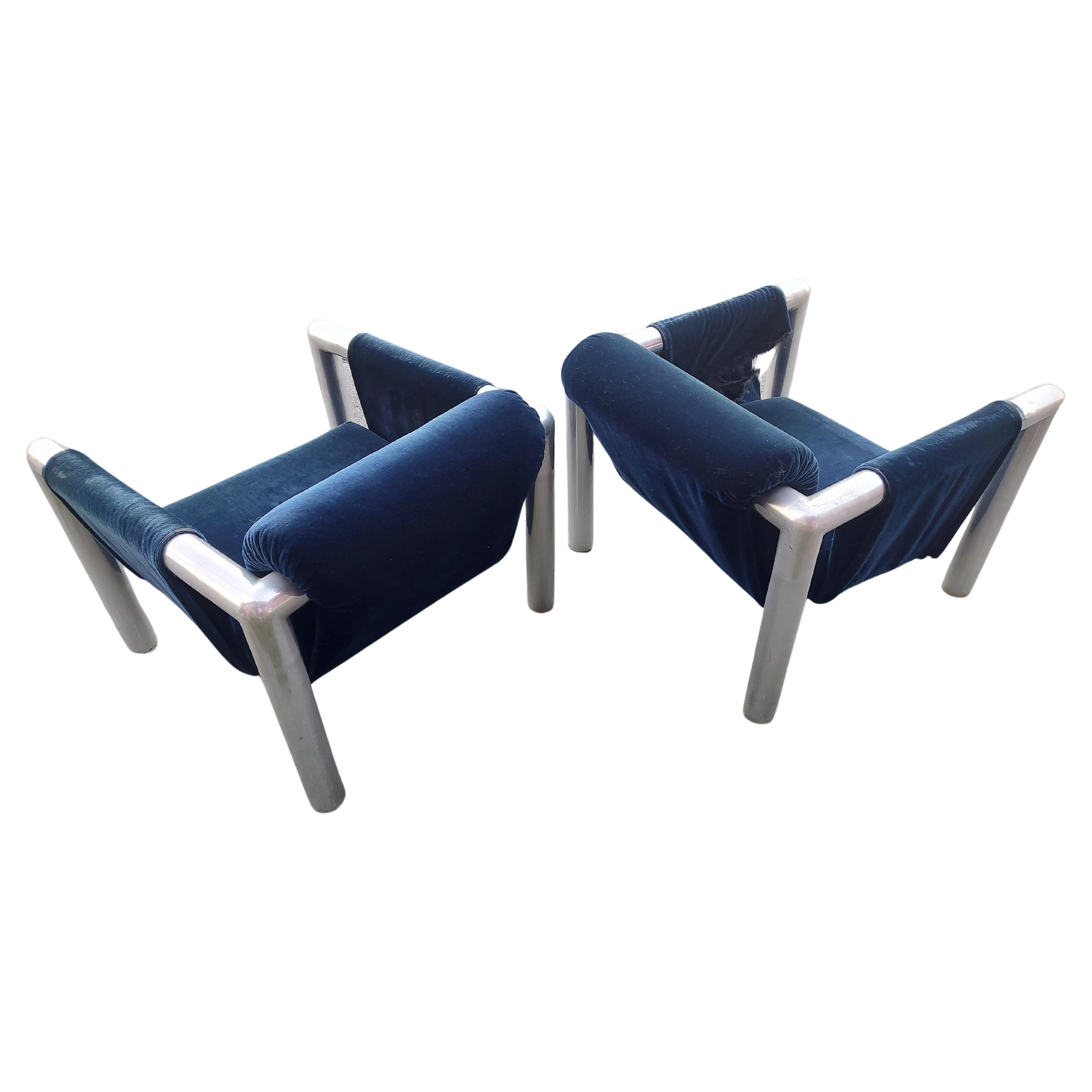 Ein Paar moderne röhrenförmige Sling Chairs aus der Mitte des Jahrhunderts von John Mascheroni, Modell 424 im Zustand „Gut“ im Angebot in Port Jervis, NY