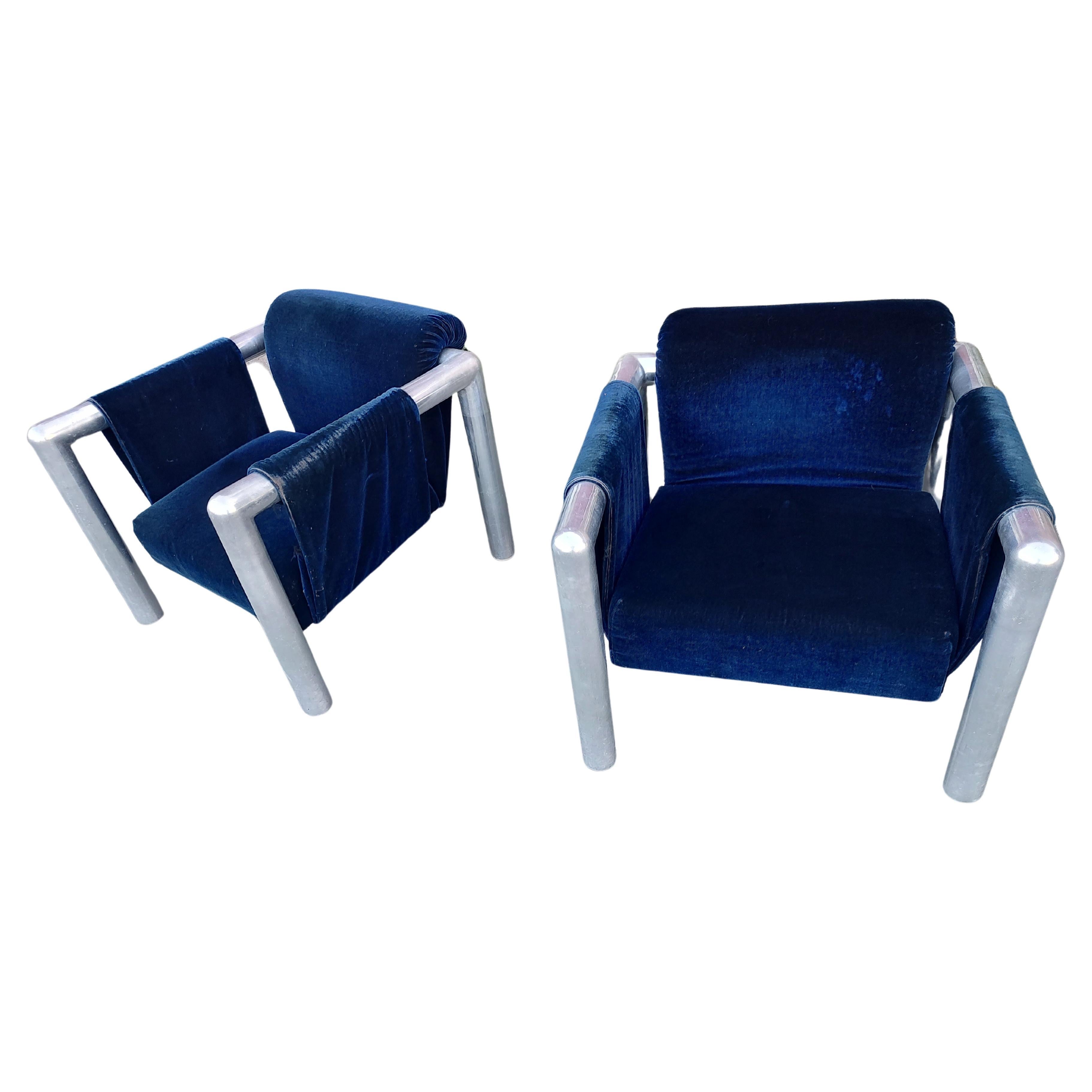 Pair of Mid-Century Modern Tubular Sling Chairs by John Mascheroni model 424 For Sale