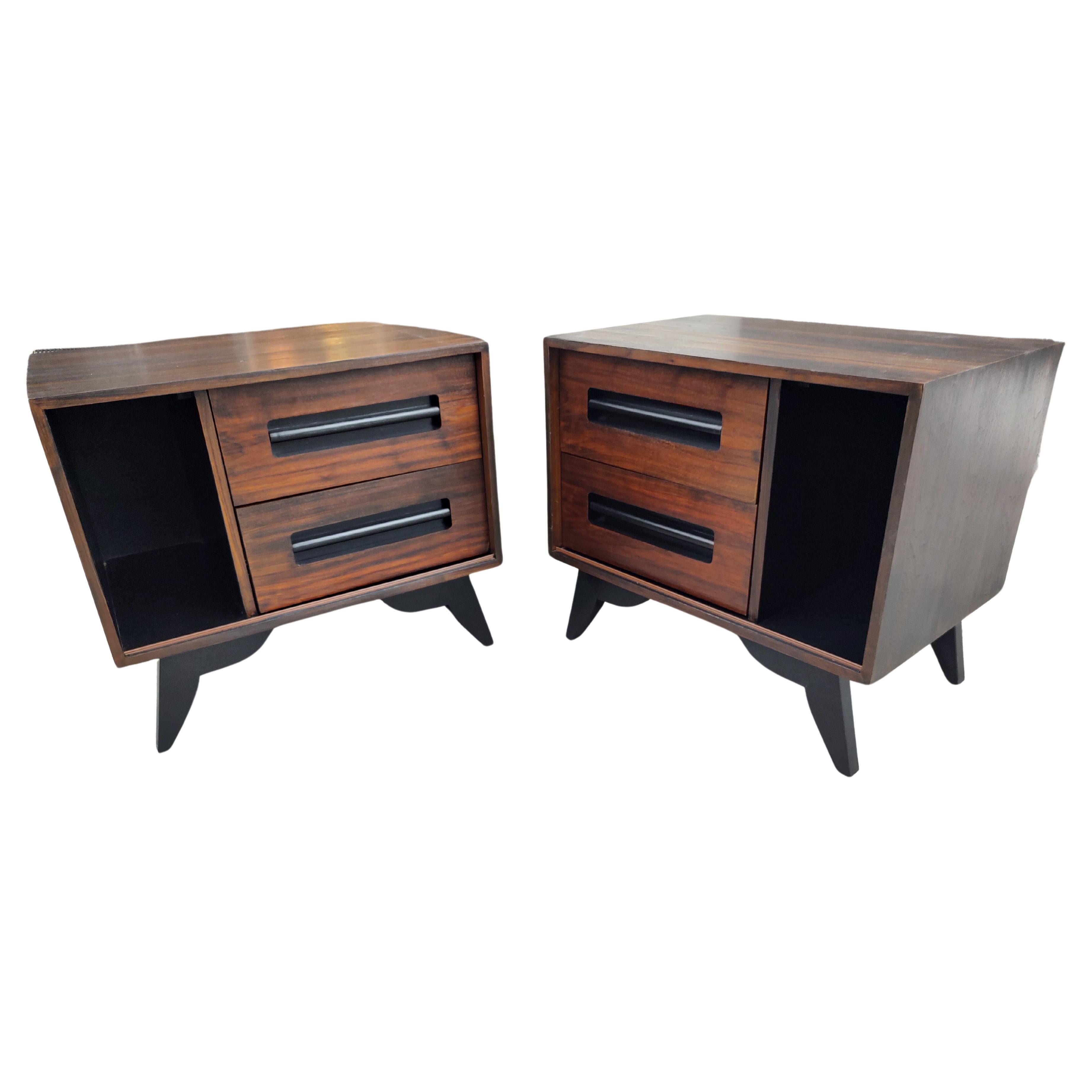 Late 20th Century Pair of Mid-Century Modern Danish Rosewood & Black Lacquer Nightstands C1970 For Sale