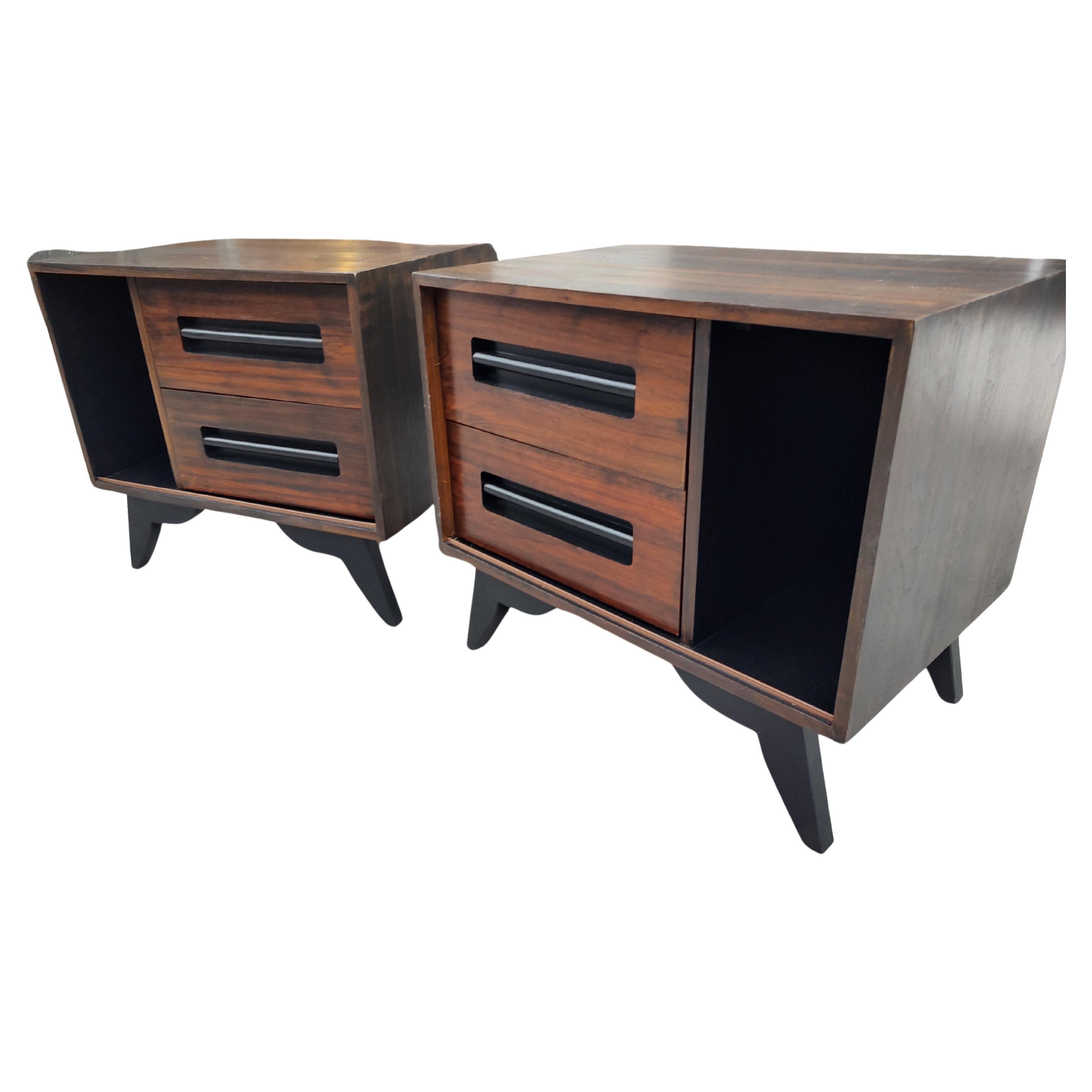 Pair of Mid-Century Modern Danish Rosewood & Black Lacquer Nightstands C1970 In Good Condition For Sale In Port Jervis, NY