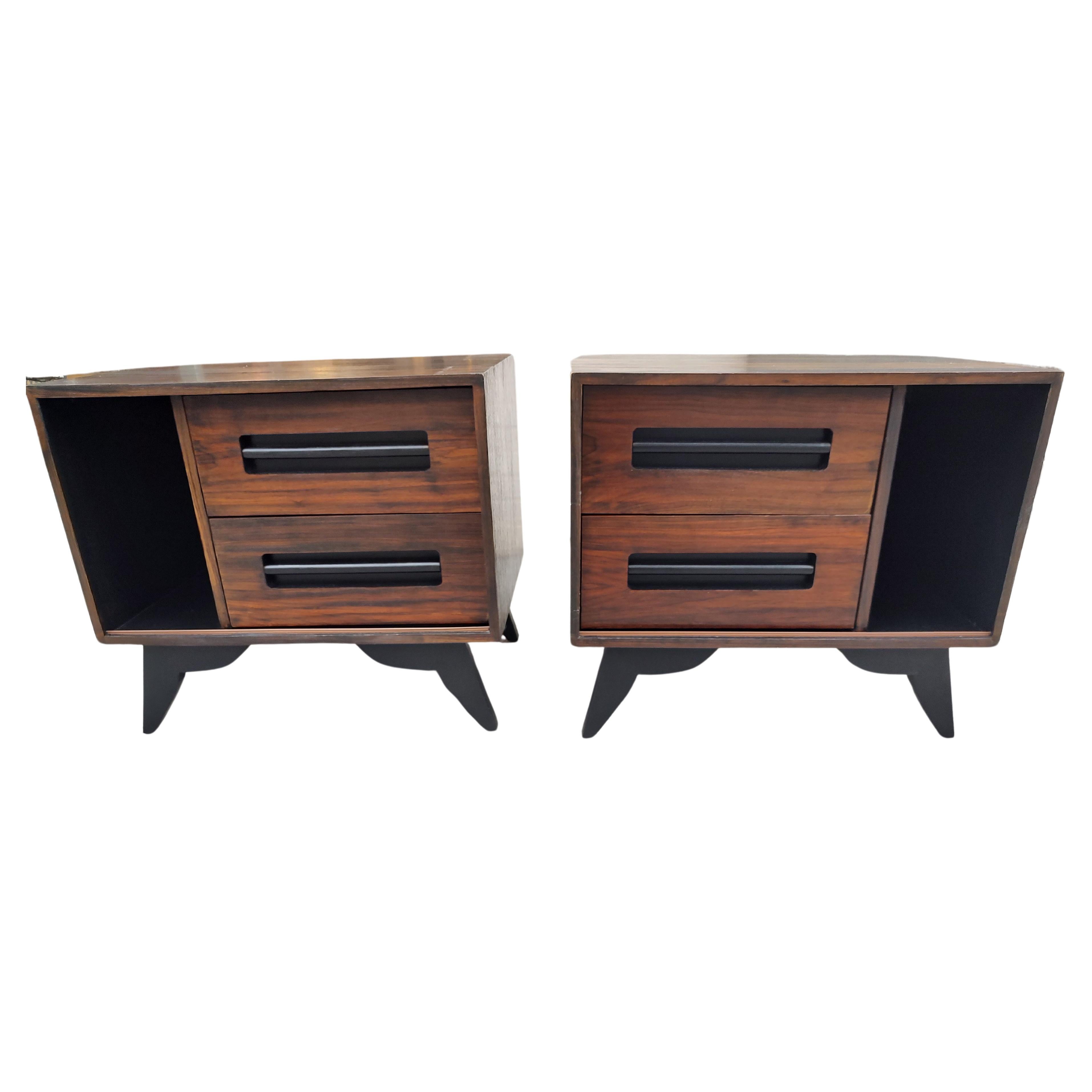 Scandinavian Modern Pair of Mid-Century Modern Danish Rosewood & Black Lacquer Nightstands C1970 For Sale