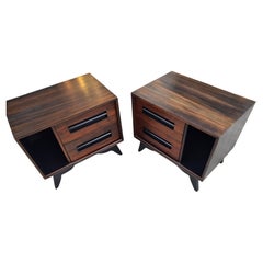 Used Pair of Mid-Century Modern Danish Rosewood & Black Lacquer Nightstands C1970