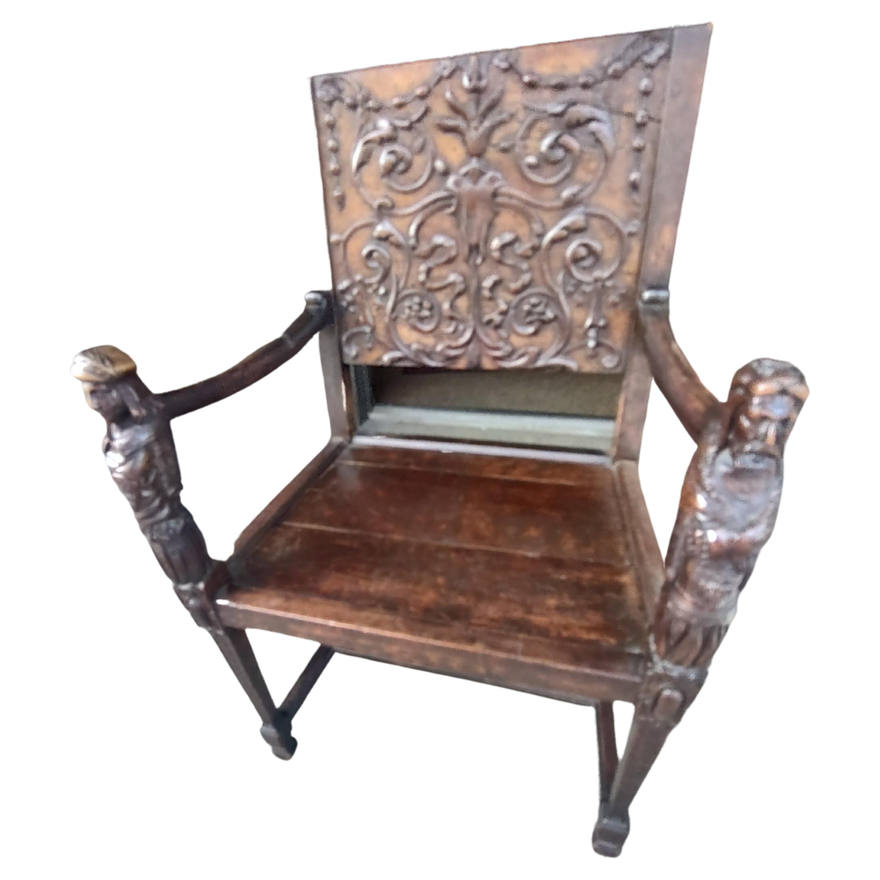 Early 18th Century Hand Carved with Figures Italian Renaissance Armchair For Sale 1