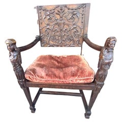 Antique Early 18th Century Hand Carved with Figures Italian Renaissance Armchair
