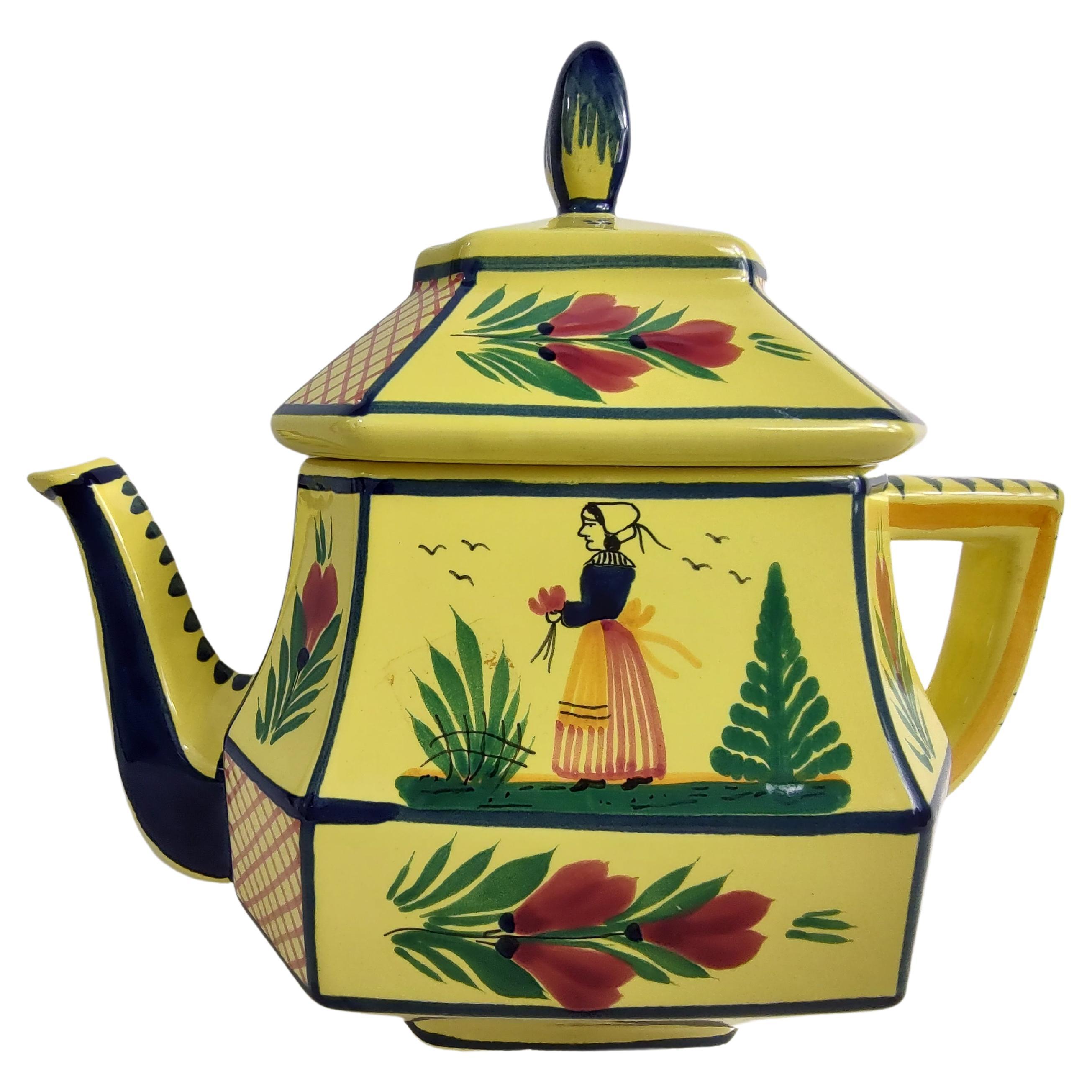 Quimper Faience Teapot with Breton Woman For Sale