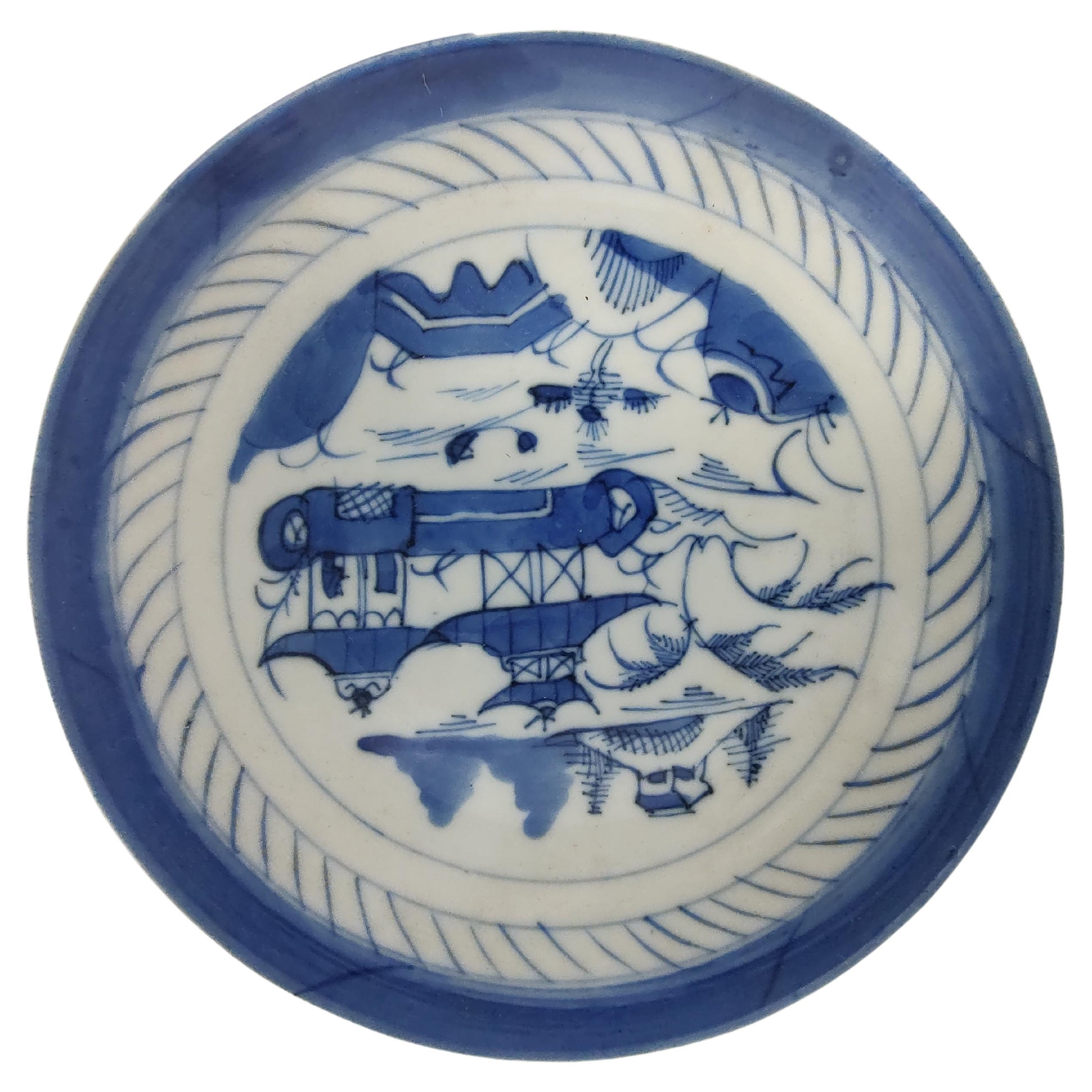 Ensemble de six tasses à thé cantonaises bleues et blanches avec soucoupes 19e siècle début 20e siècle Bon état - En vente à Port Jervis, NY