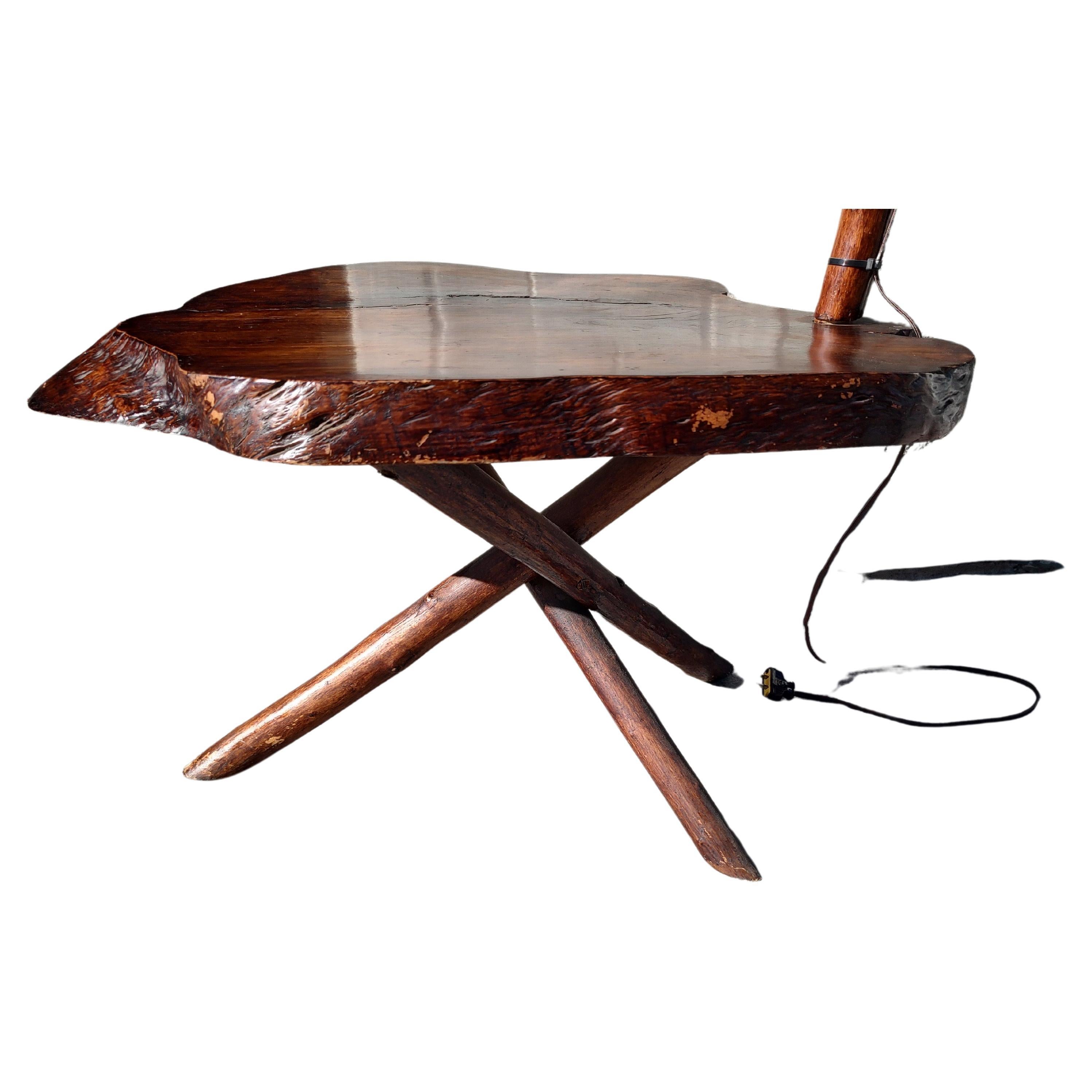 Hand-Crafted Adirondack Bent Twig Floor Lamp with Tri Leg Table Base For Sale