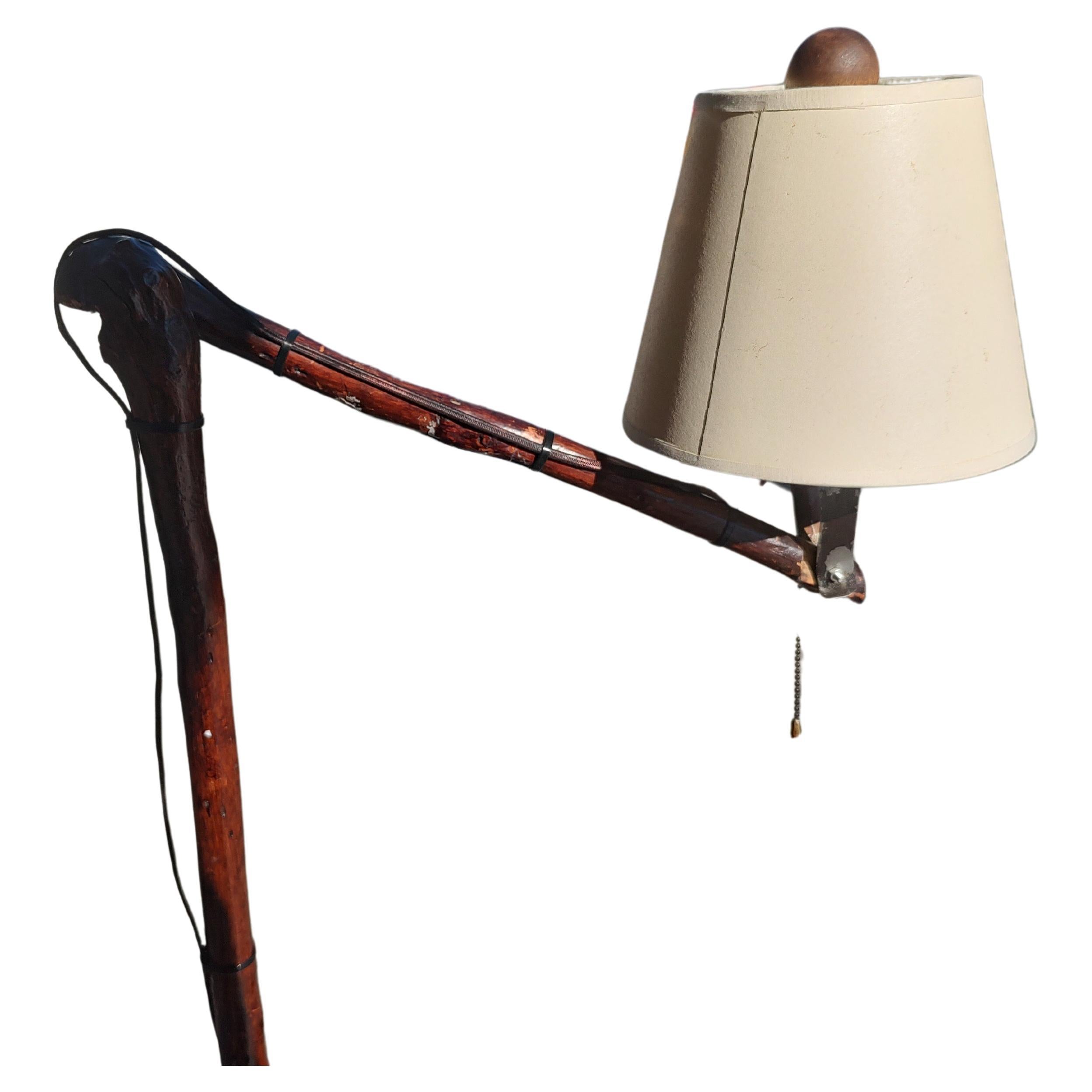 American Adirondack Bent Twig Floor Lamp with Tri Leg Table Base For Sale