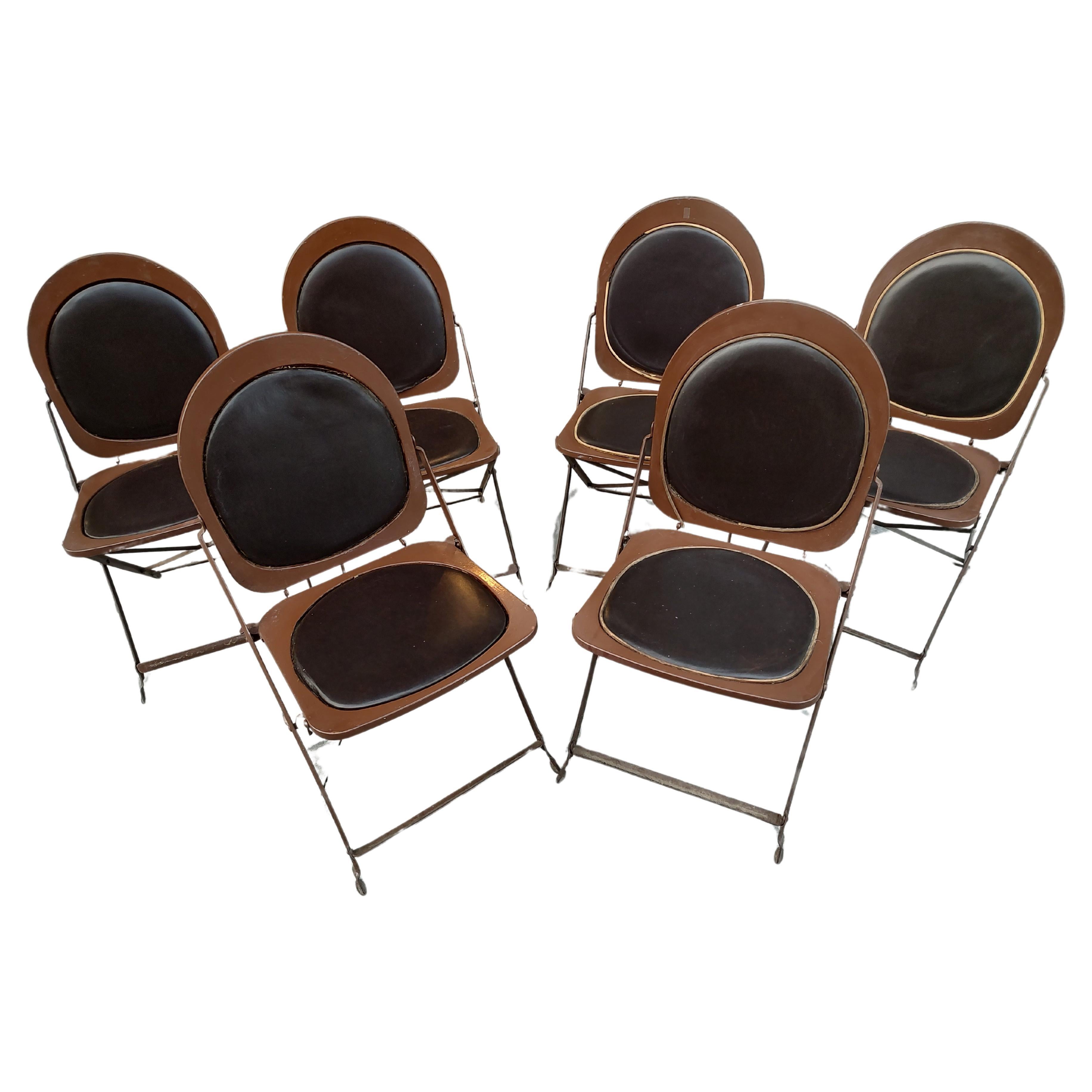 Set of Six Mid-Century Modern Sculptural Unique Folding Chairs For Sale