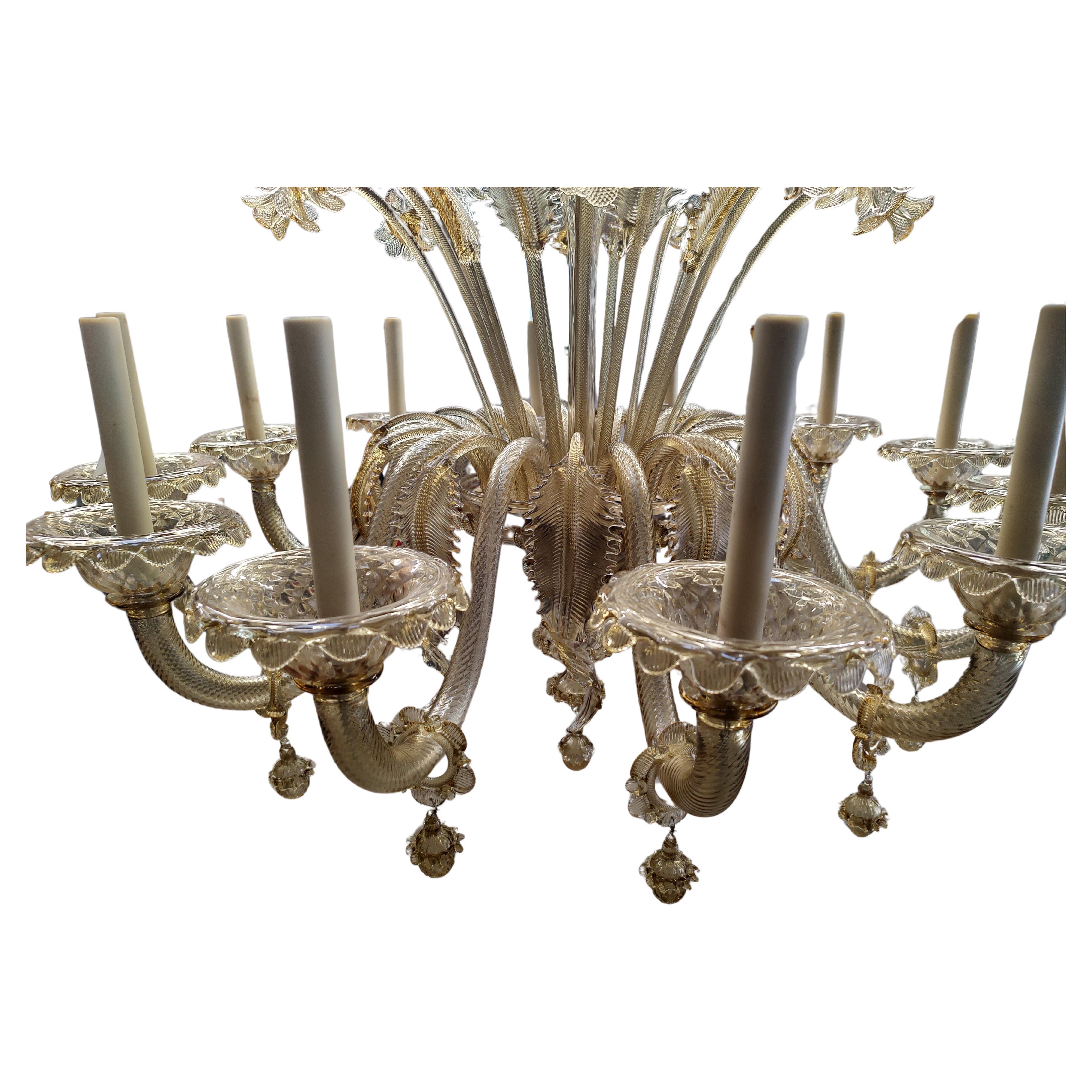 Late 20th Century Grand Mid Century Modern Sculptural Italian 12 Arm Murano Chandelier For Sale