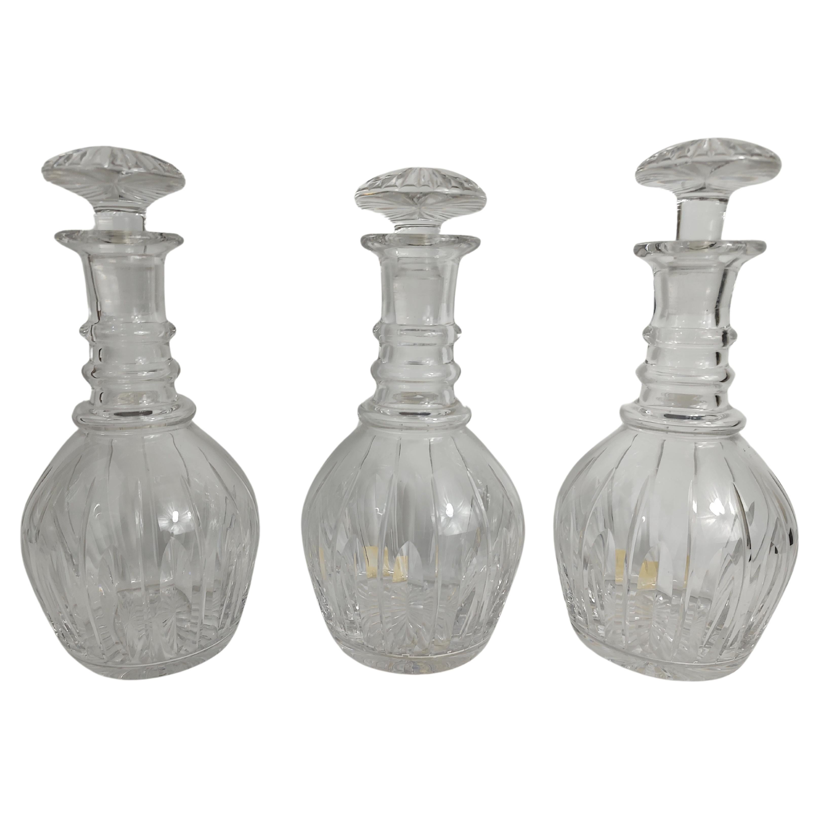 Georgian Set of Three Stuart Cut Glass Crystal Decanter Bottles, C1945 For Sale