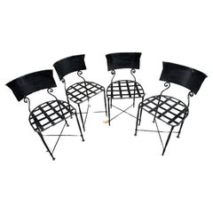 Vintage Early 20thc Hand Hammered Wrought Iron Set of 4 French Garden Patio Chairs