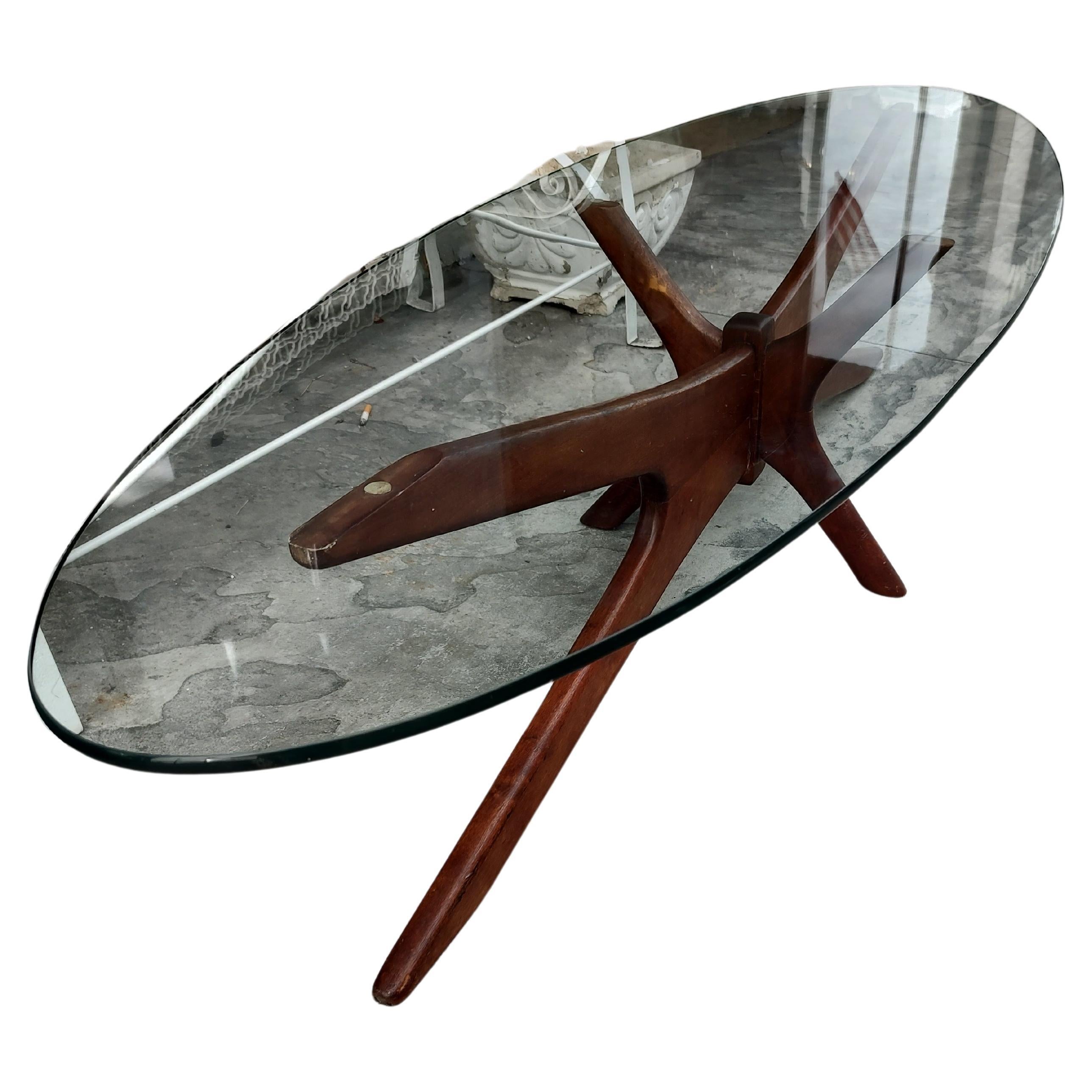 Mid-20th Century Mid-Century Modern Sculptural Walnut & Glass Cocktail Table by Adrian Pearsall For Sale