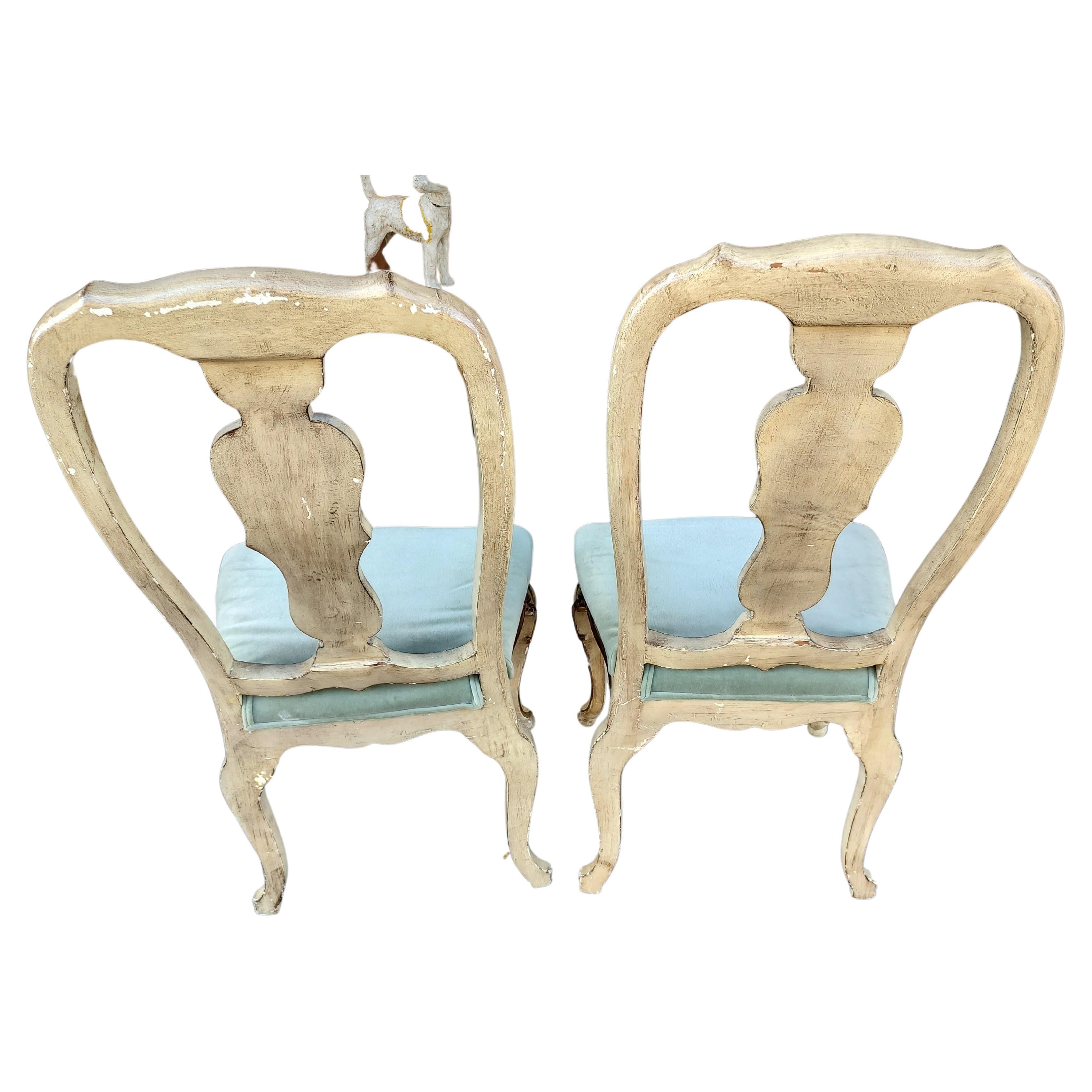 Hand-Crafted Mid Century Venetian Hand Painted & Hand Carved Side Chairs C1940 For Sale