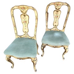 Vintage Mid Century Venetian Hand Painted & Hand Carved Side Chairs C1940