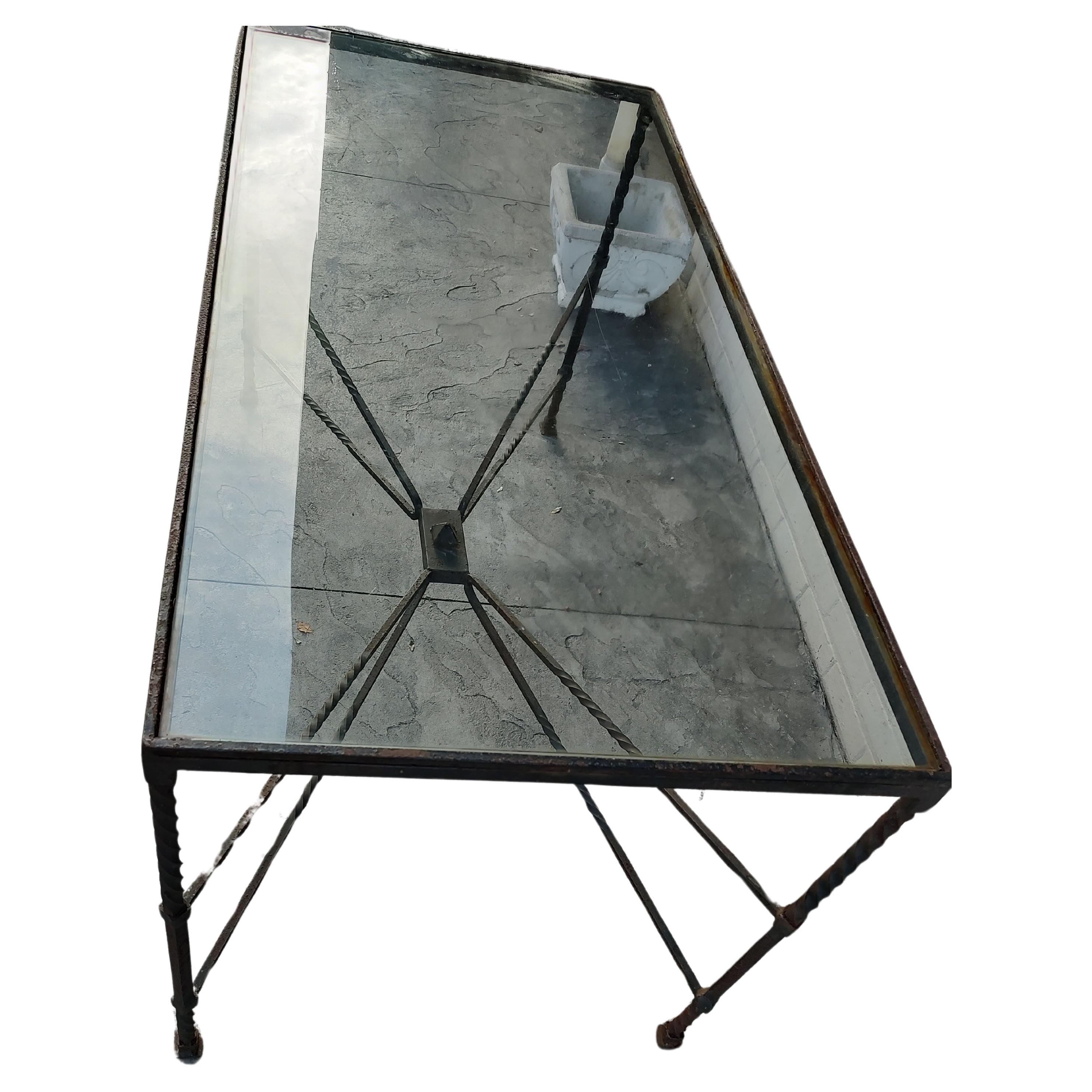 Mid-20th Century Mid-Century Modern Sculptural Hand Wrought Iron Table with Glass Top For Sale